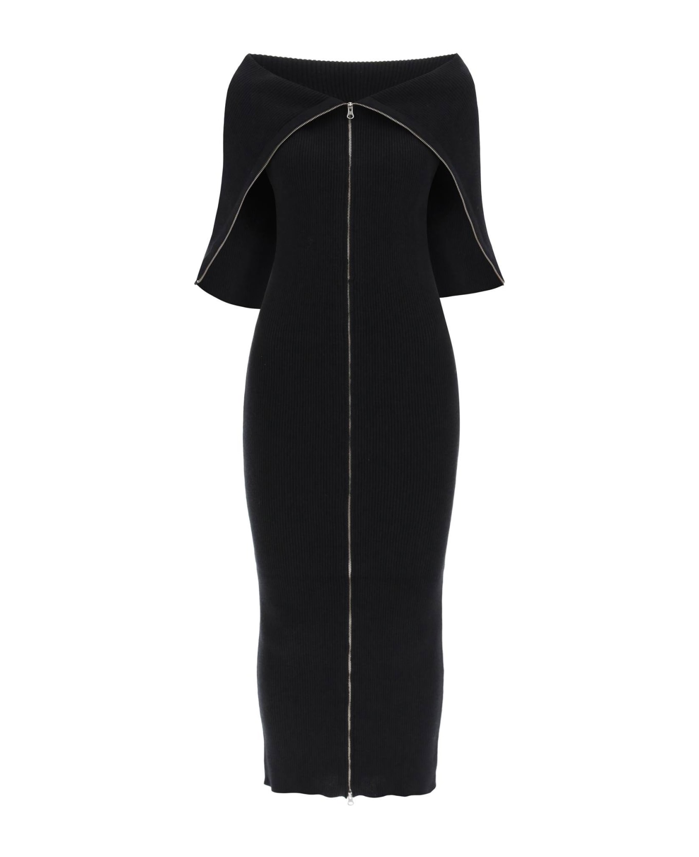 MM6 Maison Margiela Zippered Rib Knit Midi Dress - BLACK (Black)