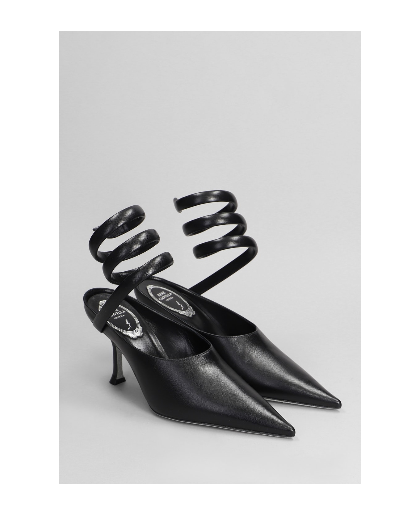 René Caovilla Grace Pupm Pumps In Black Leather - black