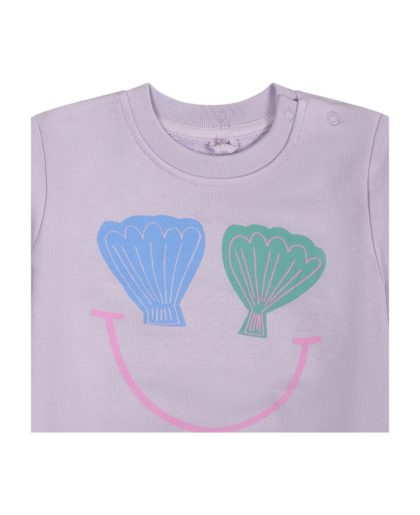 Stella McCartney Kids Purple Sweatshirt For Baby Girl With Smiley And Shells - Violet