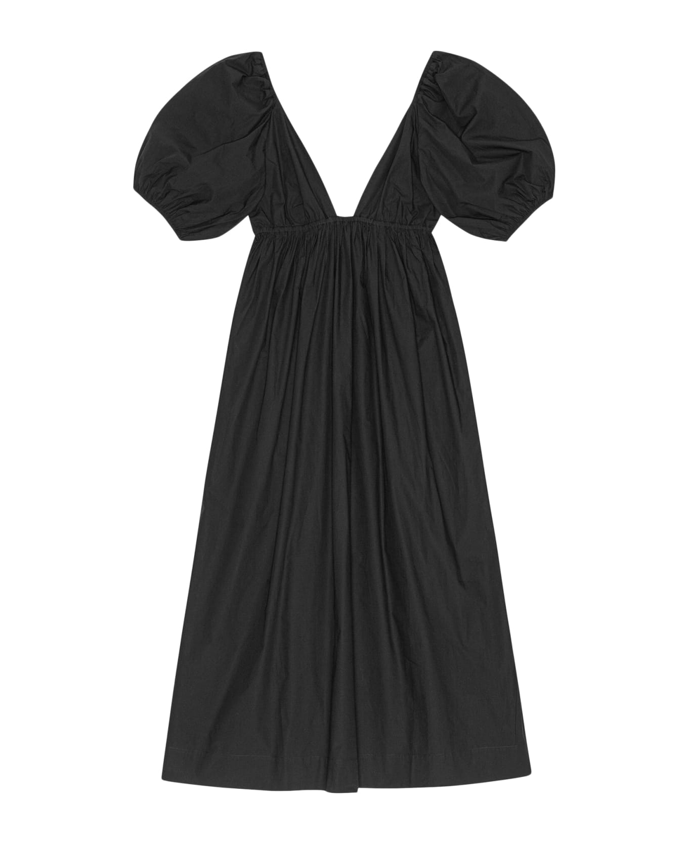 Ganni Cotton Poplin Long Dress - Black
