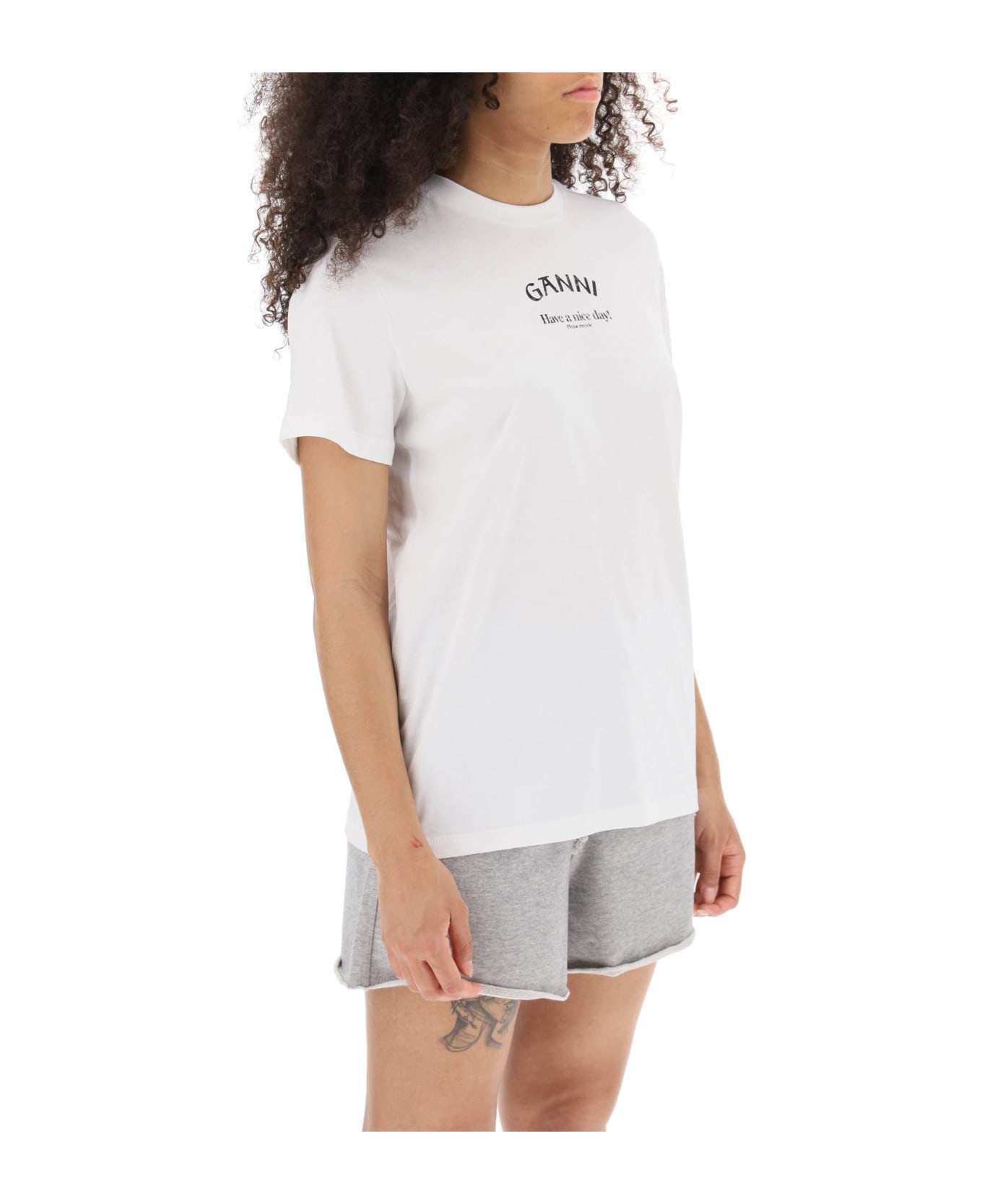 Ganni Lettering Print T-shirt - WHITE/BLACK