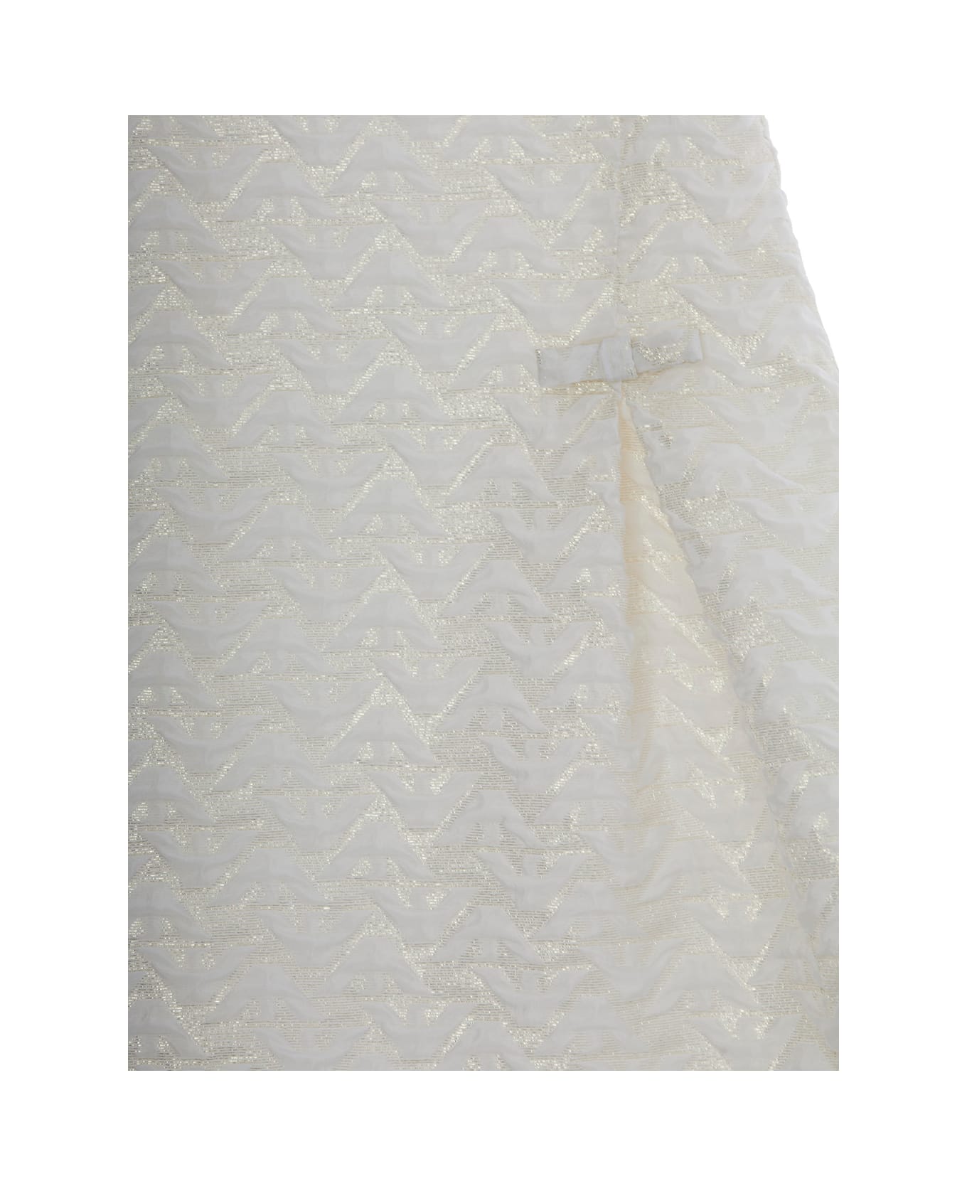 Emporio Armani White Dress With Peter Pan Collar And All-over Logo Embroidery In Tech Fabric Girl - White