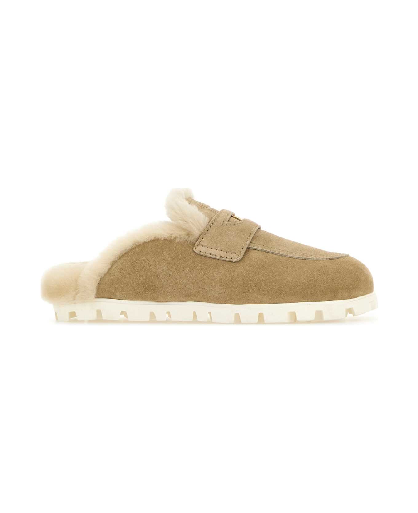 Miu Miu Beige Suede Slippers - ECRU