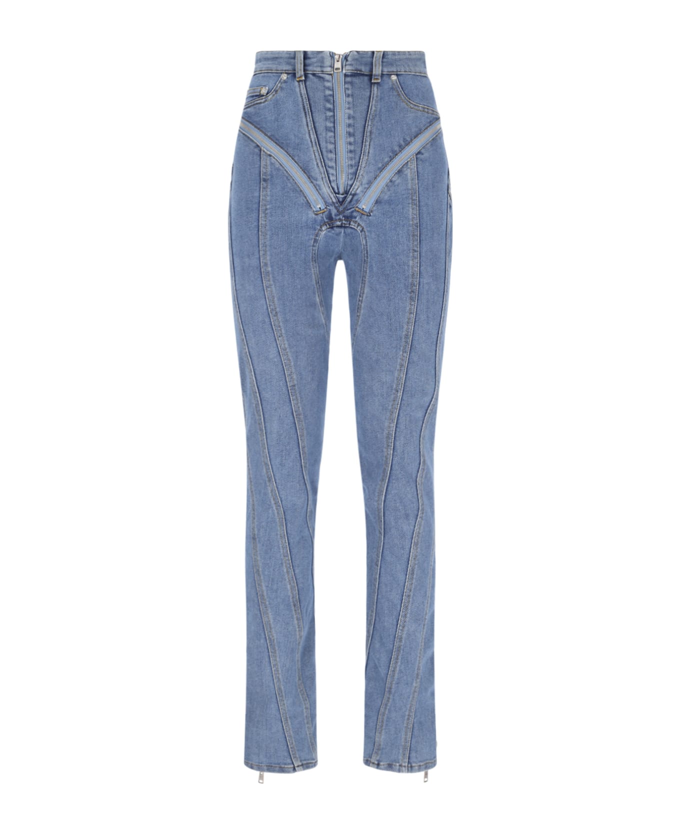 Mugler 'zipped Spiral' Jeans - Light Blue