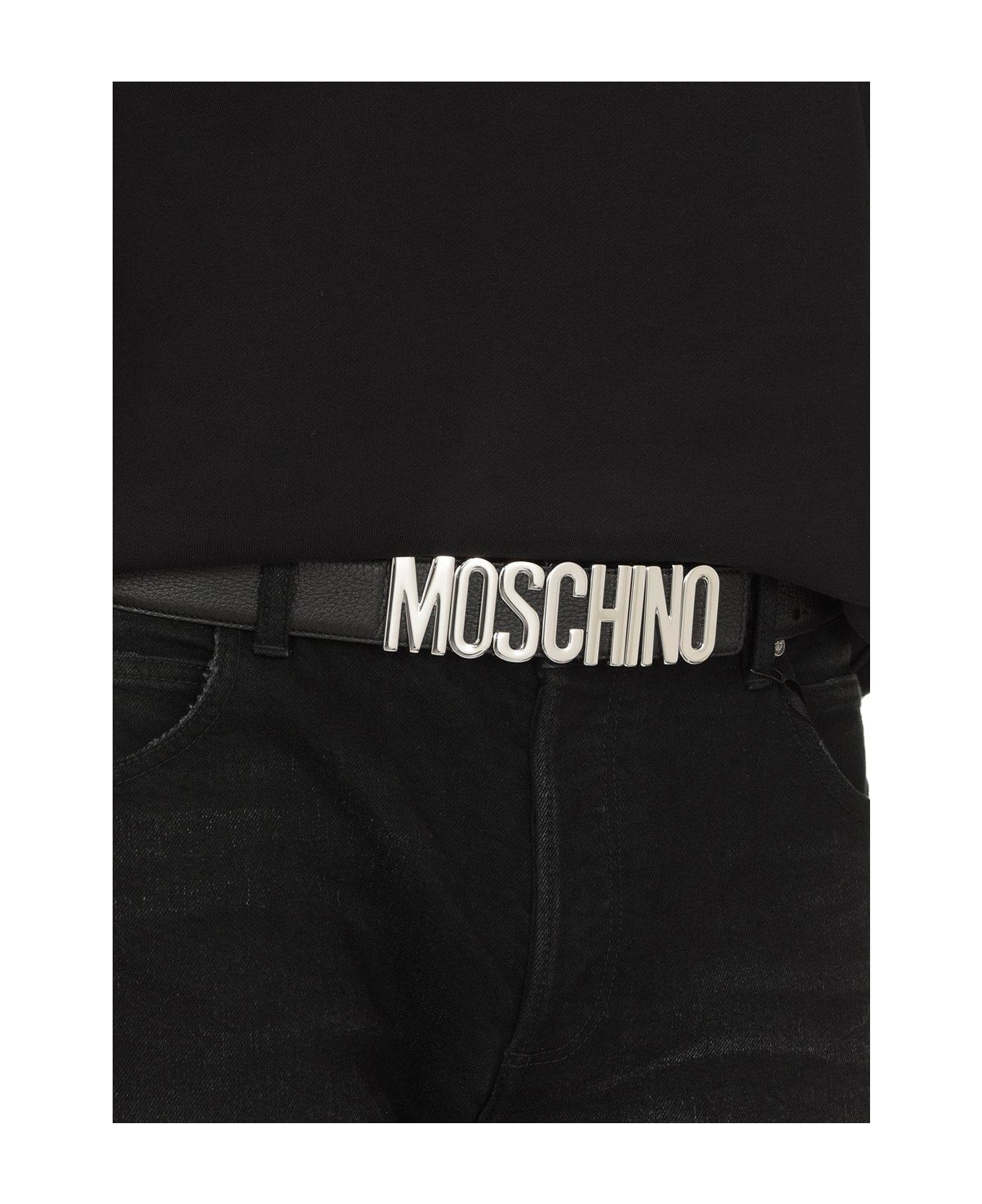 Moschino Logo Lettering Buckle Belt - Black