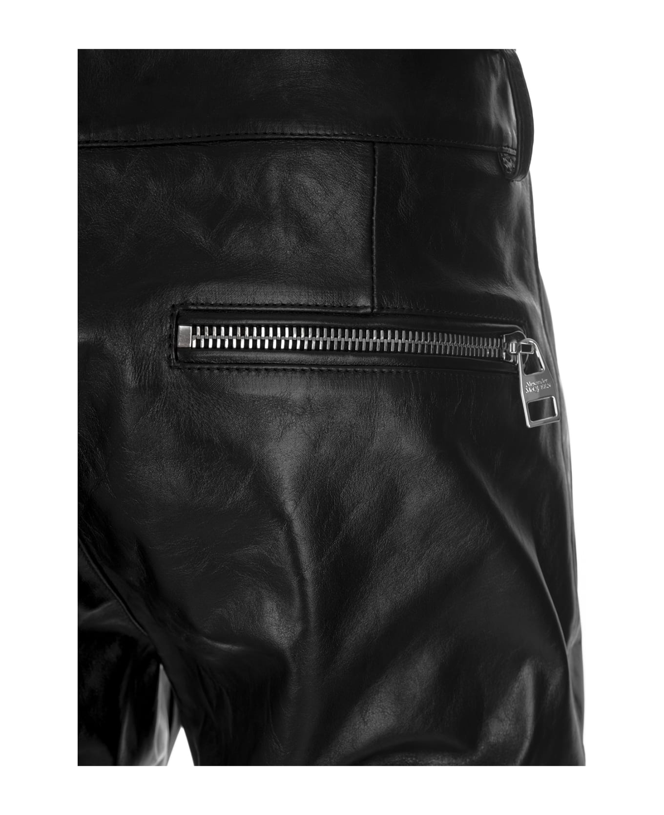Alexander McQueen Leather Biker Trousers In Black - Black