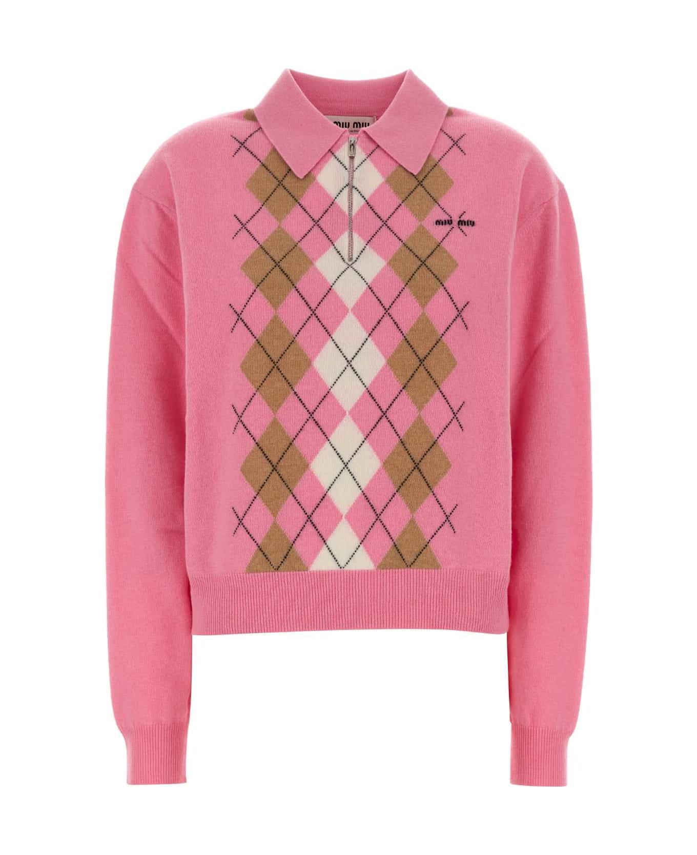 Miu Miu Pink Cashmere Polo Shirt - ROSA