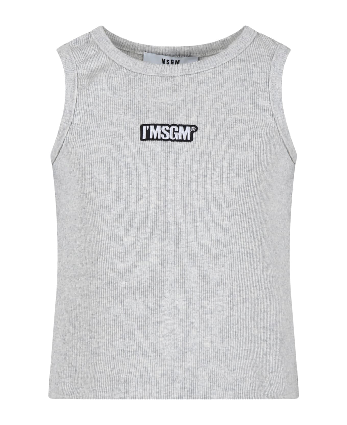 MSGM Gray Tank Top For Girl With Logo - Grey Tシャツ＆ポロシャツ