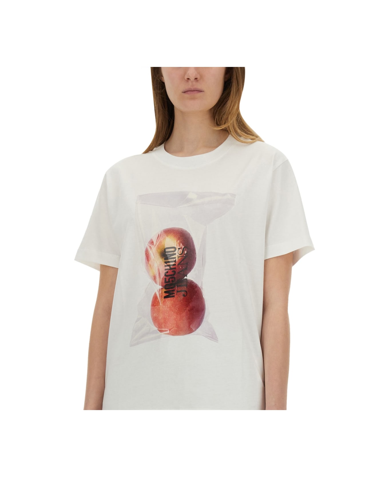 M05CH1N0 Jeans Apple Print T-shirt - WHITE