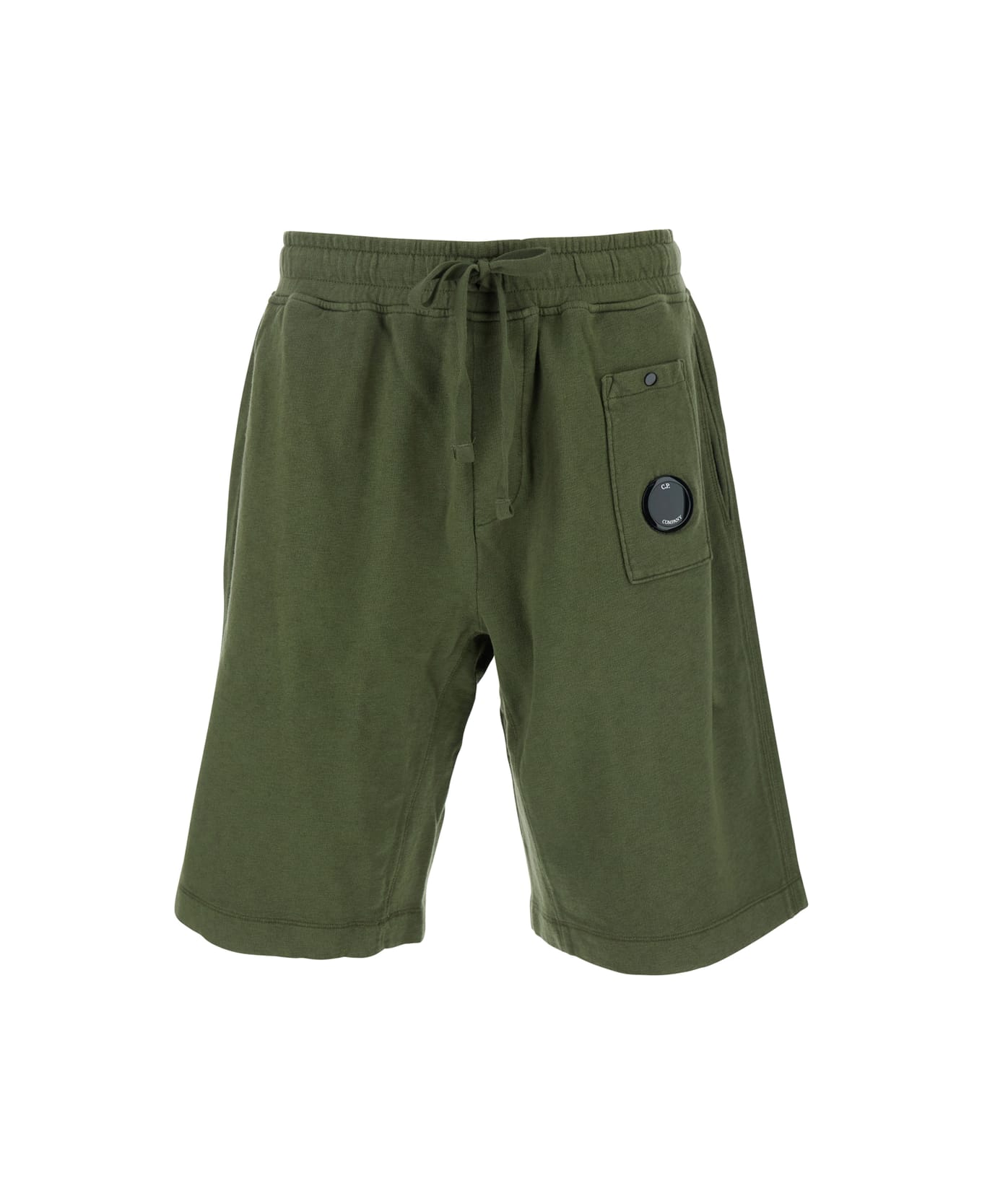 C.P. Company Green Shorts With Elastic Drawstring Waist And Logo Plaque On The Front In Cotton Man - Green