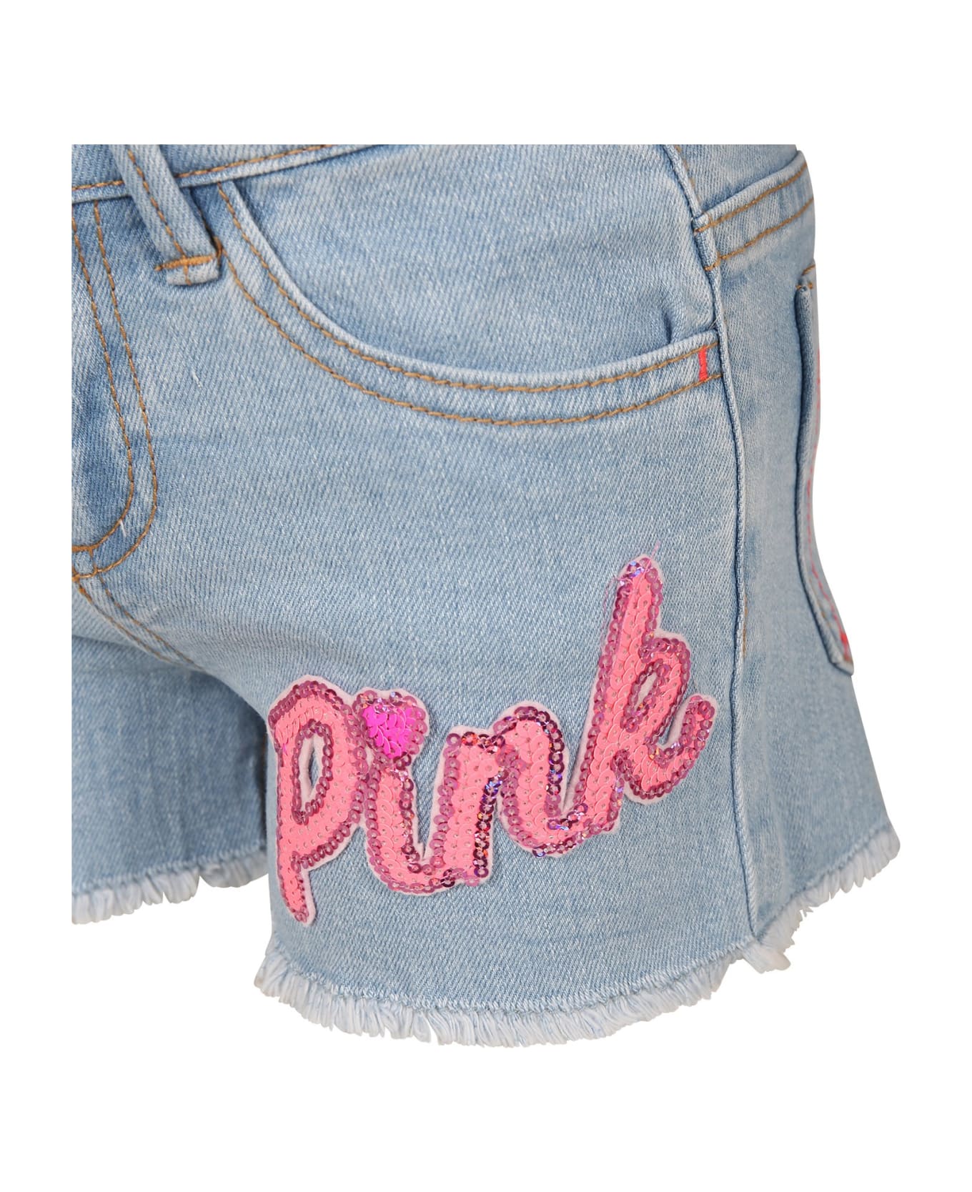 Billieblush Denim Shorts For Girl With Sequin Patches - Denim
