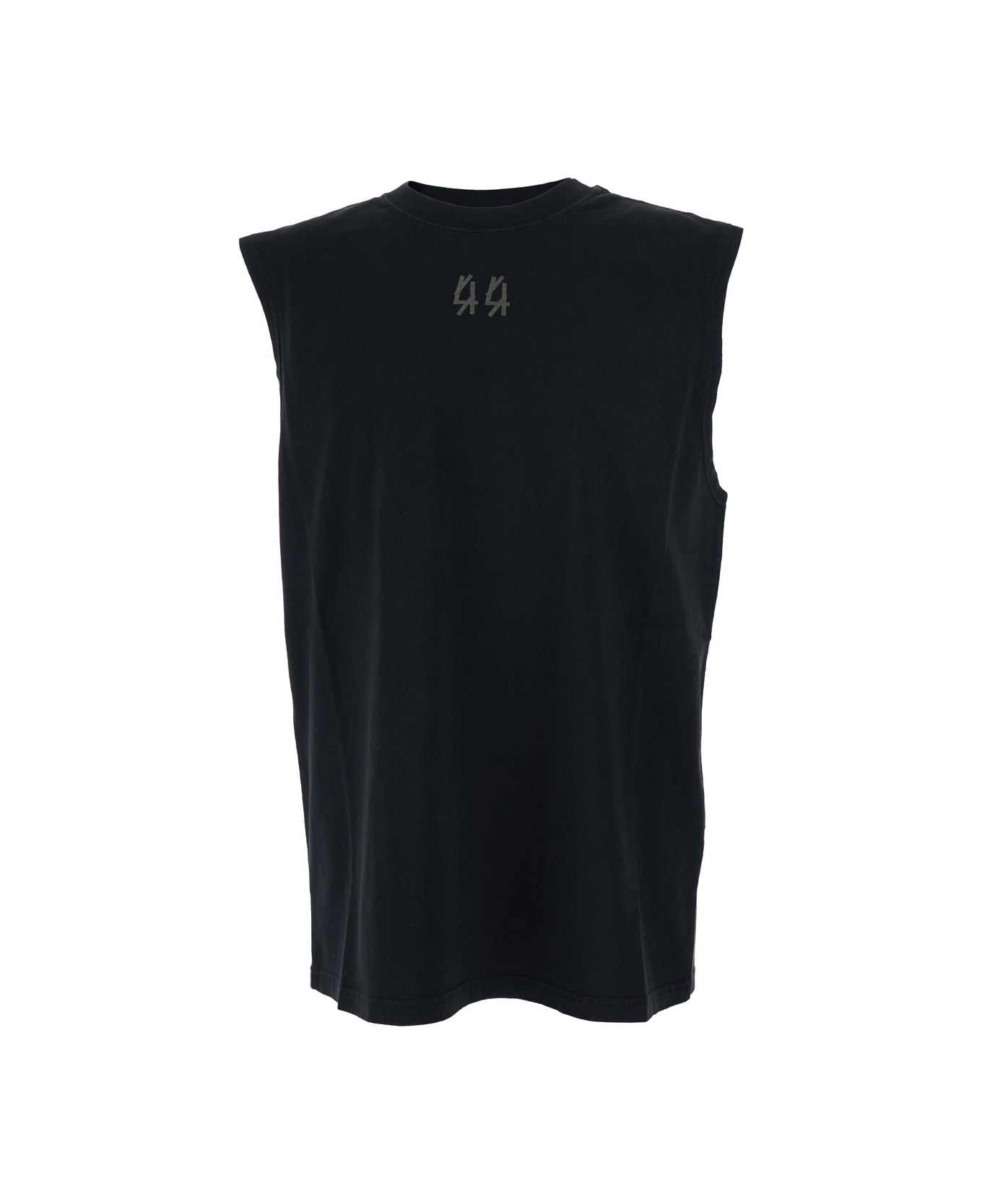 44 Label Group Black Sleeveless Crewneck Top With Logo Detail On The Front And Maxi Logo Print On The Rear In Cotton Man - Black