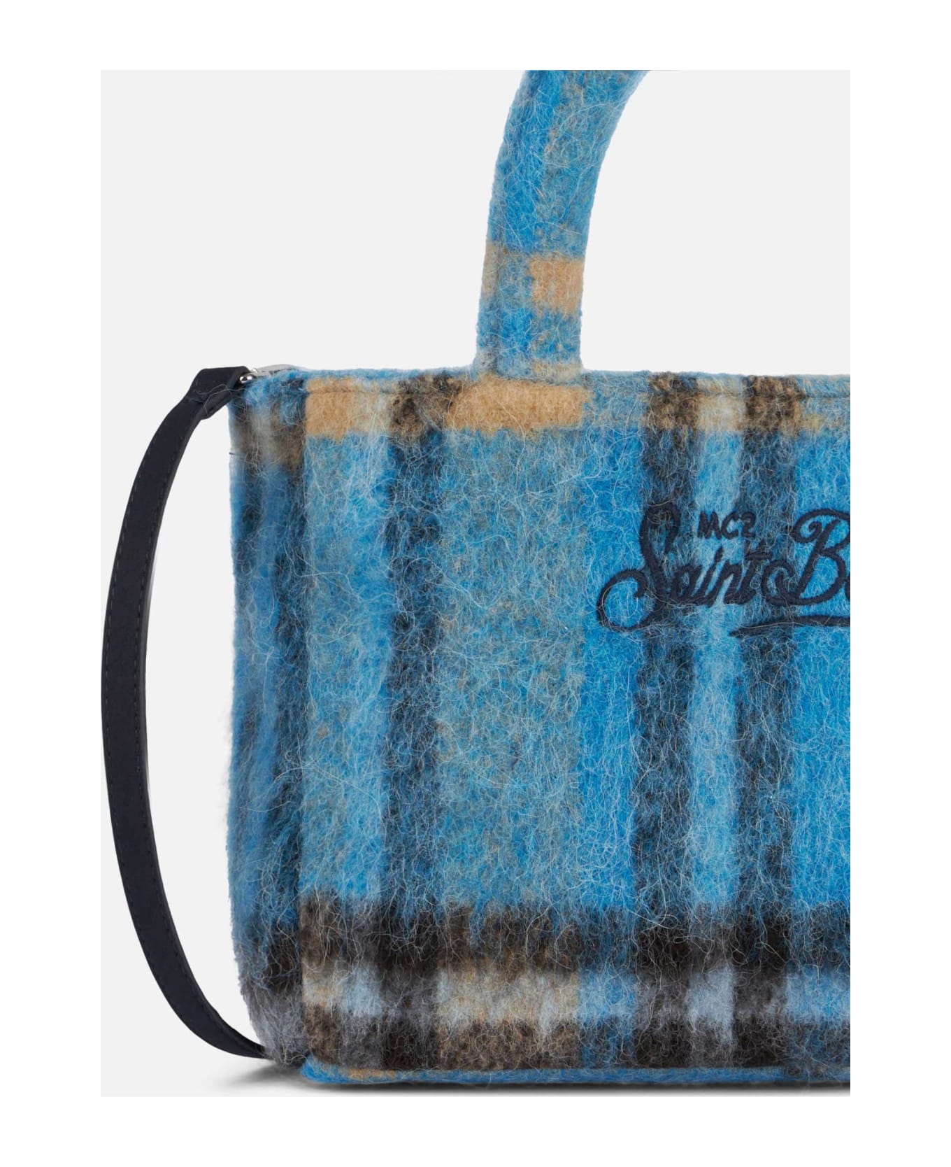 MC2 Saint Barth Soft Wooly Clarine Handbag With Tartan Pattern - SKY
