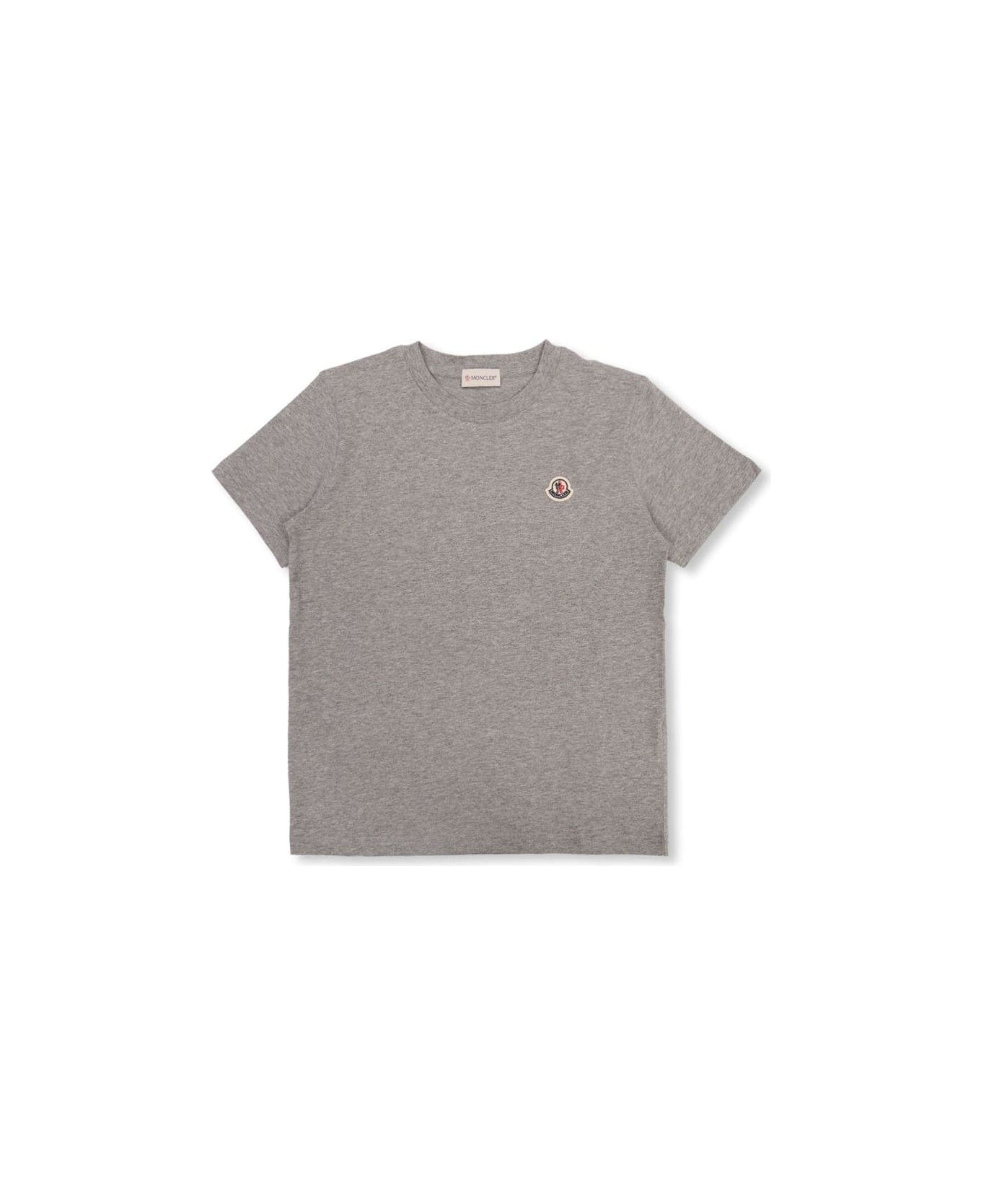 Moncler Logo Patch Crewneck Cropped T-shirt - Grey