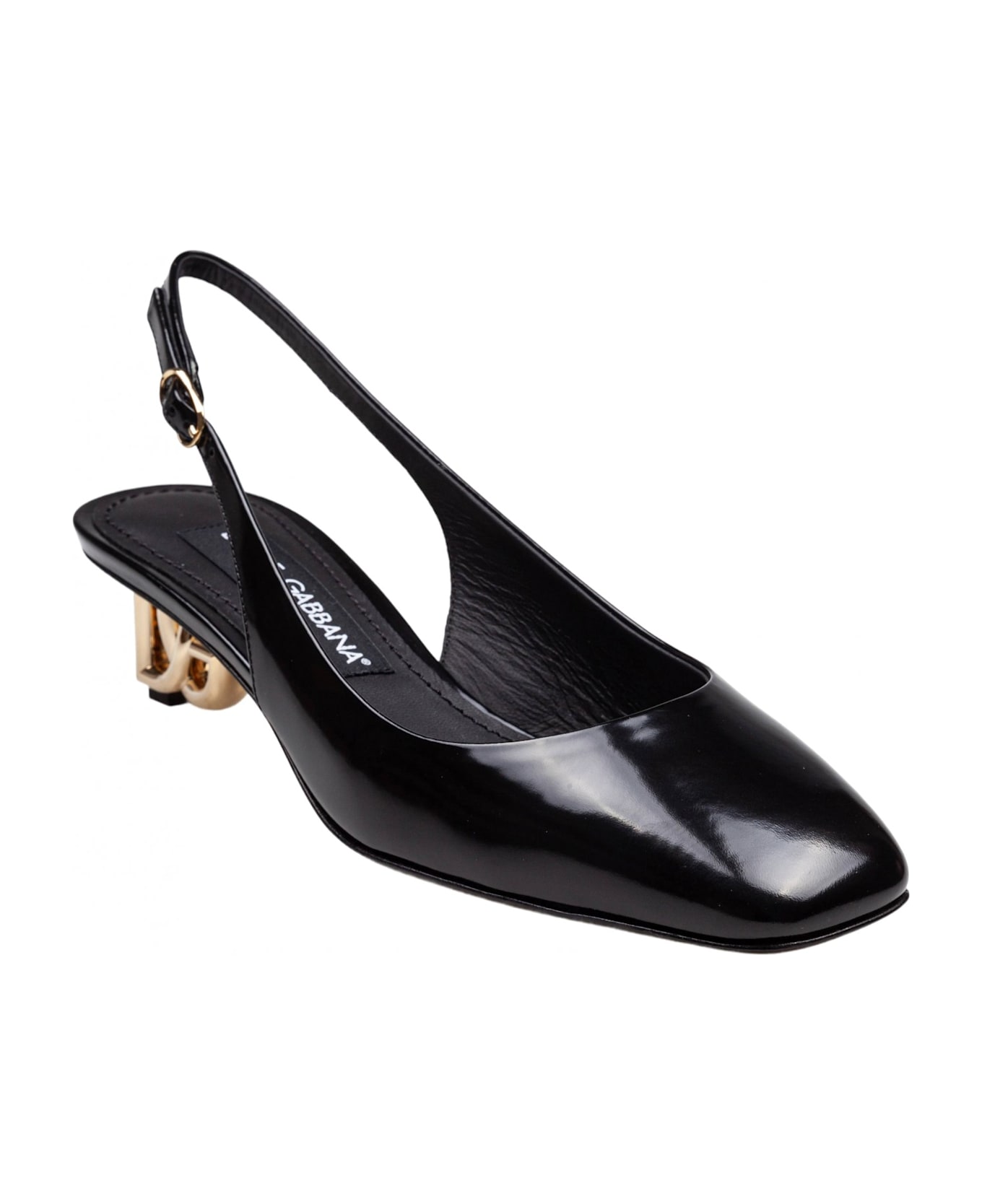 Dolce & Gabbana Slingback In Black Patent Leather With Dg Heel - Black