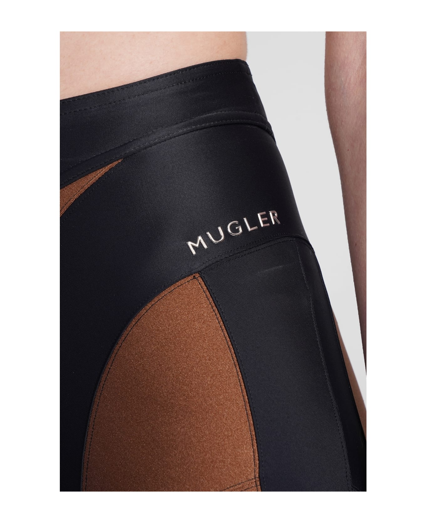 Mugler Leggings In Black Polyamide - Cinnamon/black