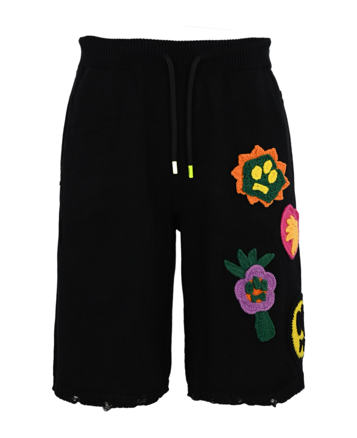 Barrow Knitted Bermuda Shorts With Crochet Applications - Black