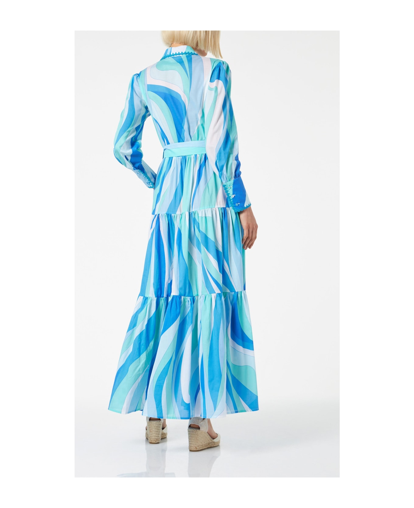 MC2 Saint Barth Woman Long Dress Jensen With Wave Print - BLUE