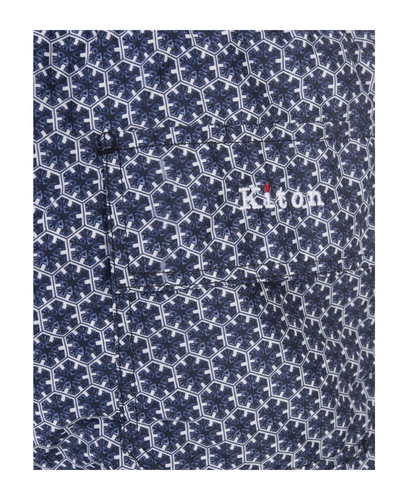 Kiton Navy Blue Swim Shorts With Geometric Floral Pattern - Blue