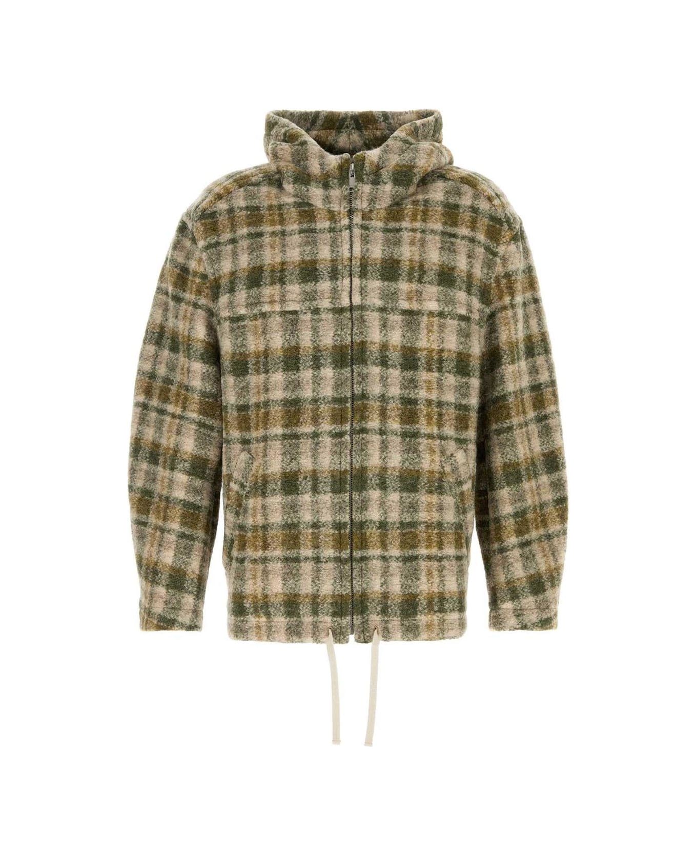 Isabel Marant Checked Zipped Hooded Jacket - KHAKIECRU