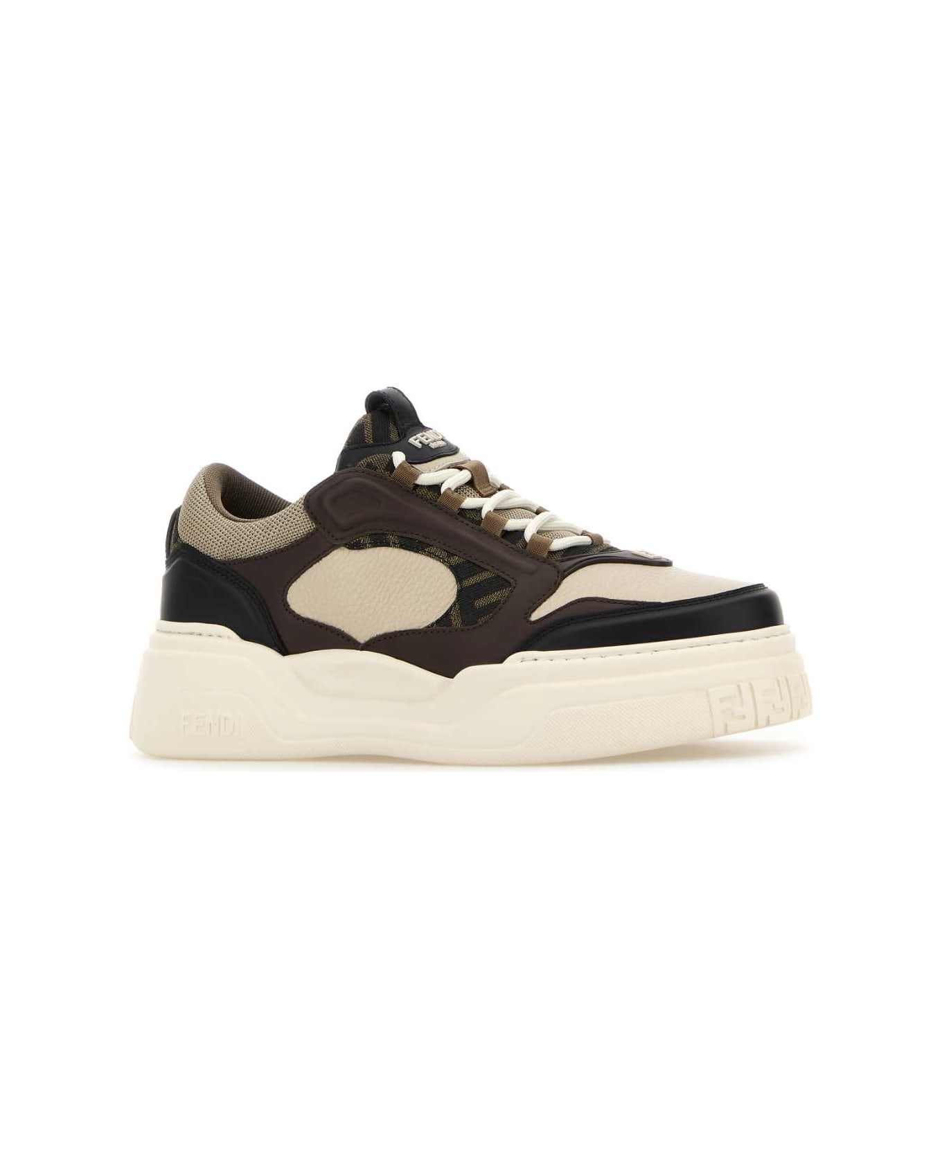Fendi Multicolor Leather And Canvas Fendi Force Sneakers - BLACK AND WHITE