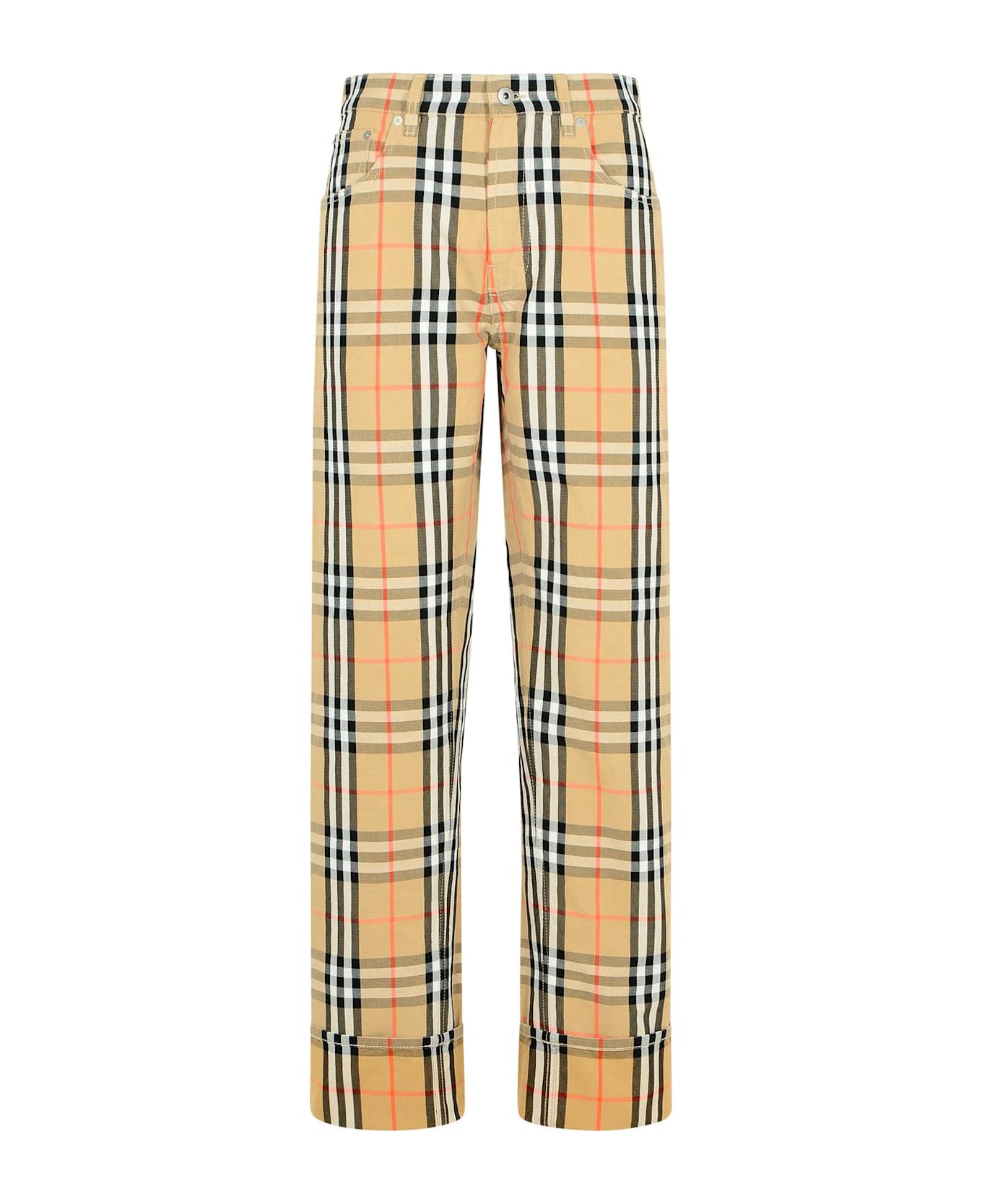 Burberry Check' Beige Cotton Pants - NEUTRALS/BLACK