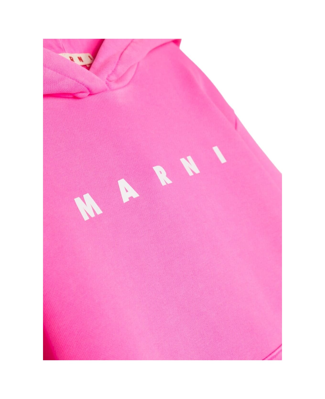 Marni Pink Hoodie With Logo Print In Cotton Girl - Fuxia