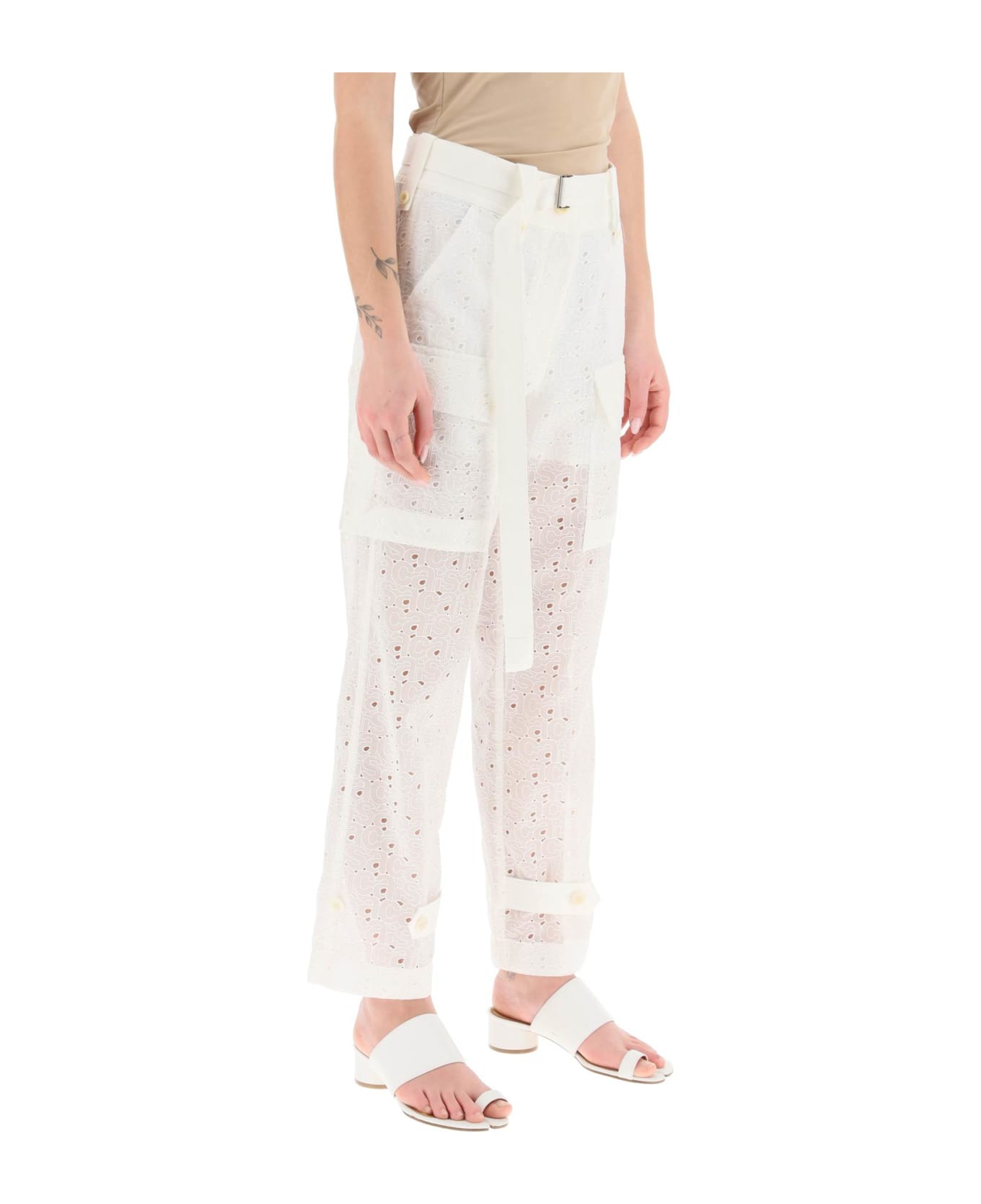 Sacai Monogram Lace Cargo Pants - OFF WHITE (White) ボトムス