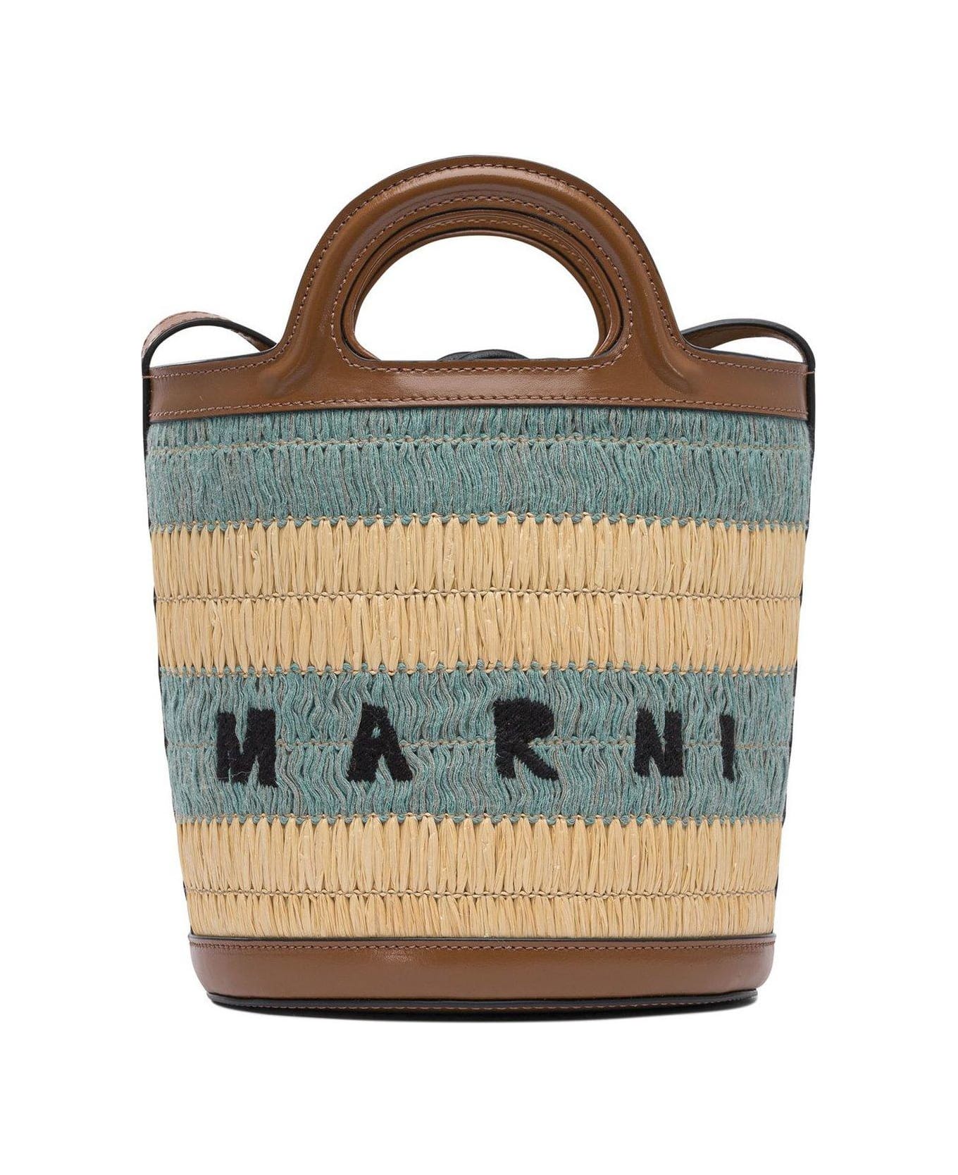 Marni Logo Detailed Striped Woven Bucket Bag - Multicolore