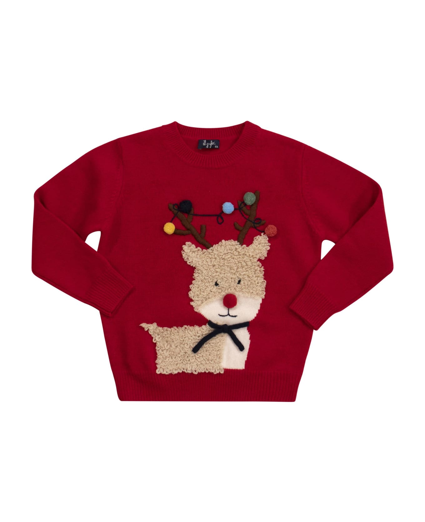 Il Gufo Christmas Jumper With Reindeer And Pom Poms - Red
