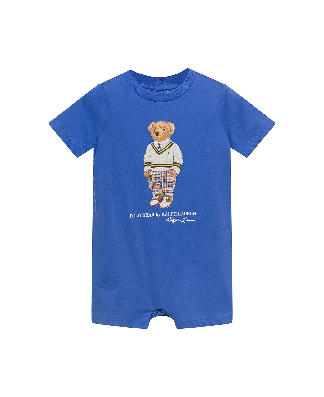 Polo Ralph Lauren Blue Onesie With Graphic Print On The Front In Cotton Baby - Blu