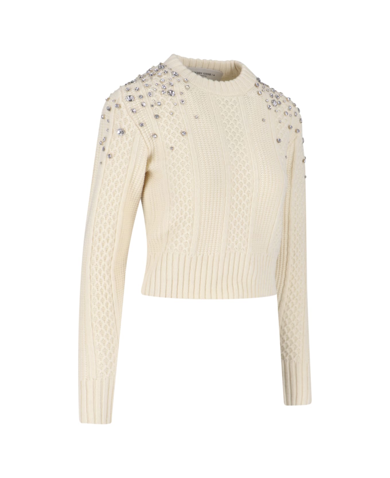 Golden Goose Crystal Crop Sweater - Cream ニットウェア