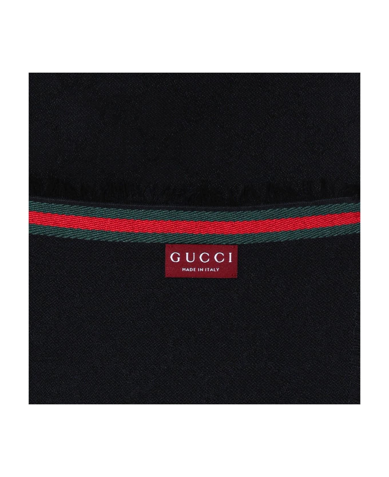 Gucci Black Silk And Cotton Stole With Gg Pattern - Black E Dark Green