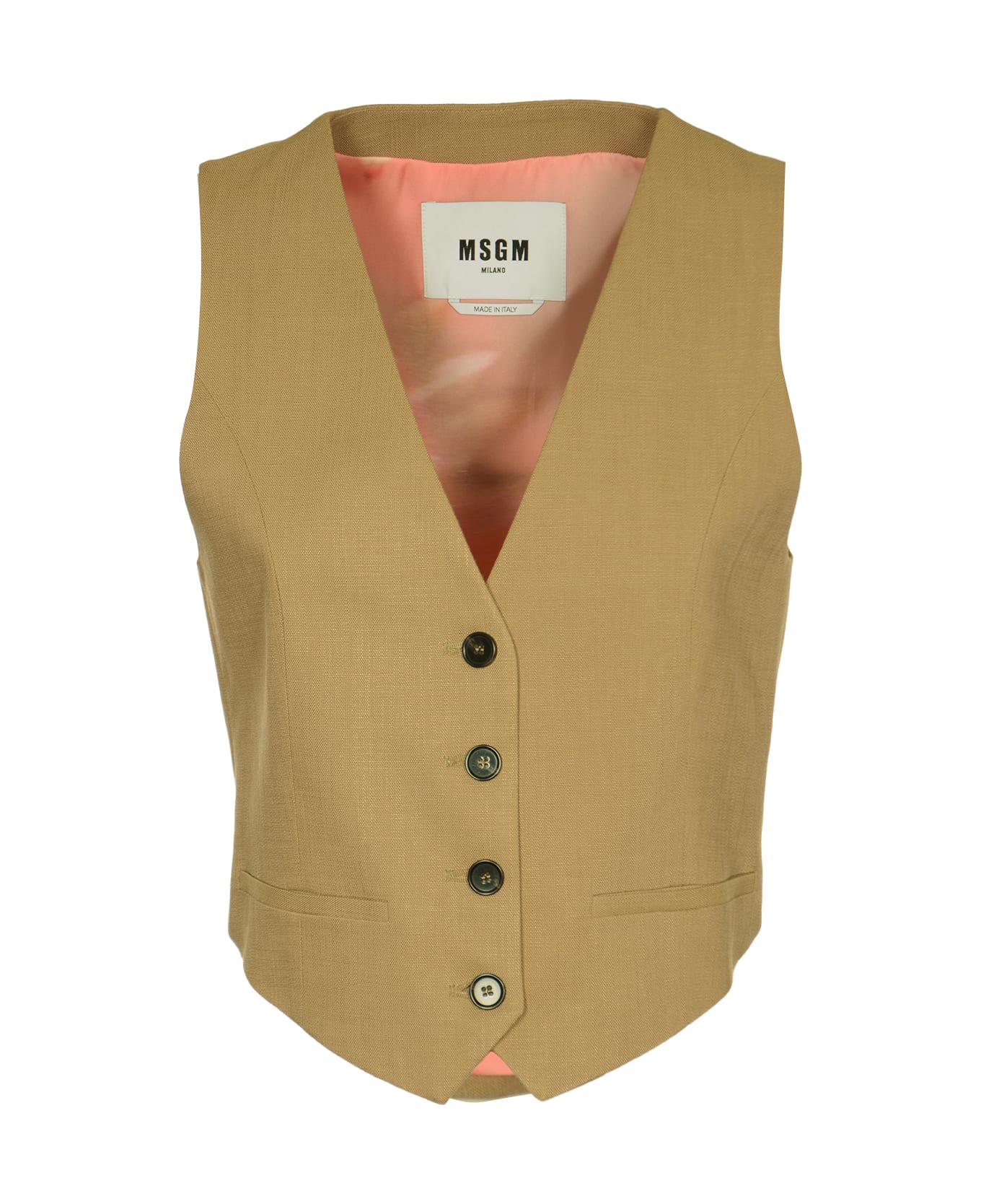 MSGM V-neck Buttoned Vest - BEIGE