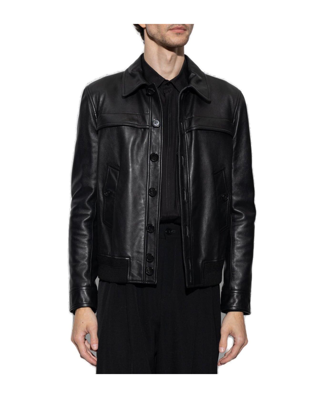 Saint Laurent Button Up Leather Jacket - BLACK ジャケット