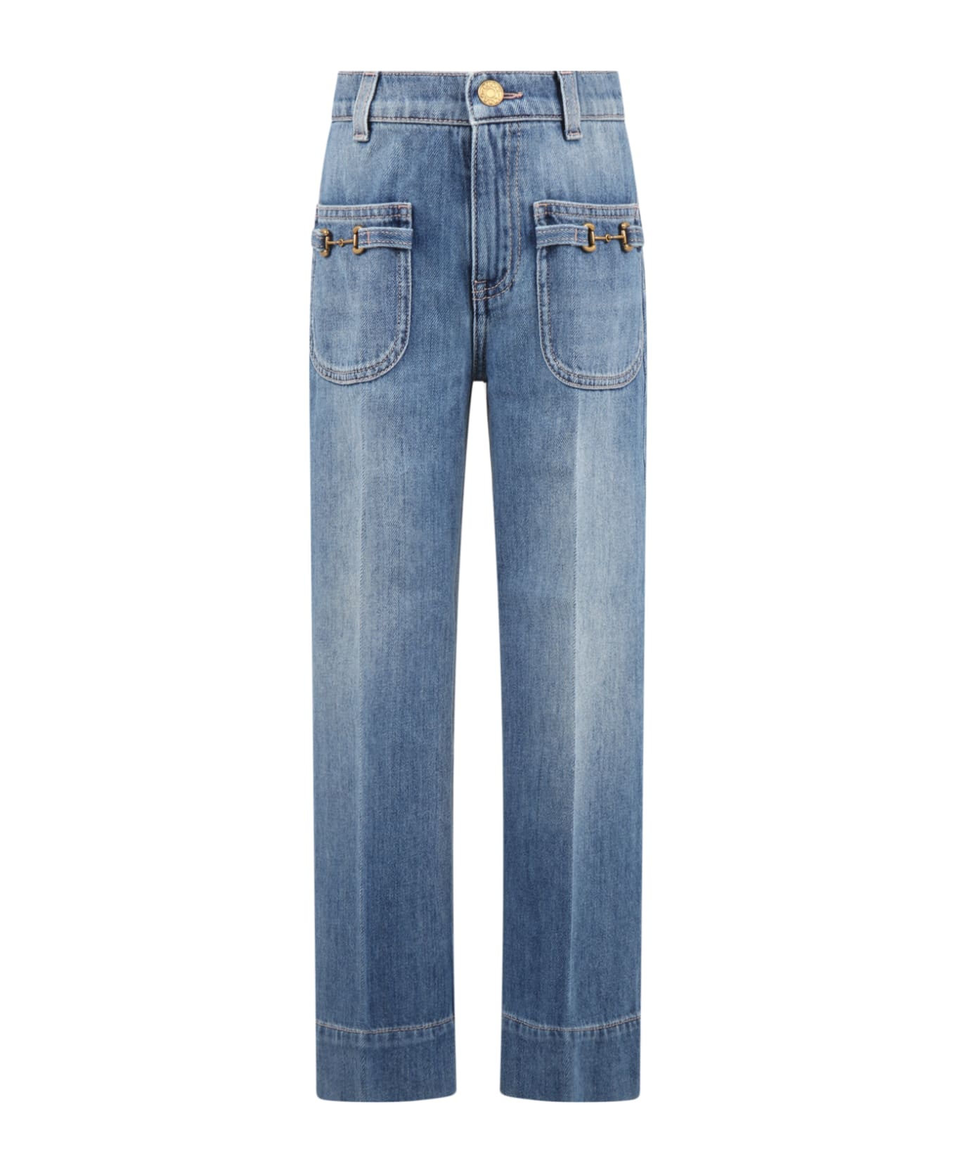 Gucci Blue Jeans For Girl With Clamps - Denim