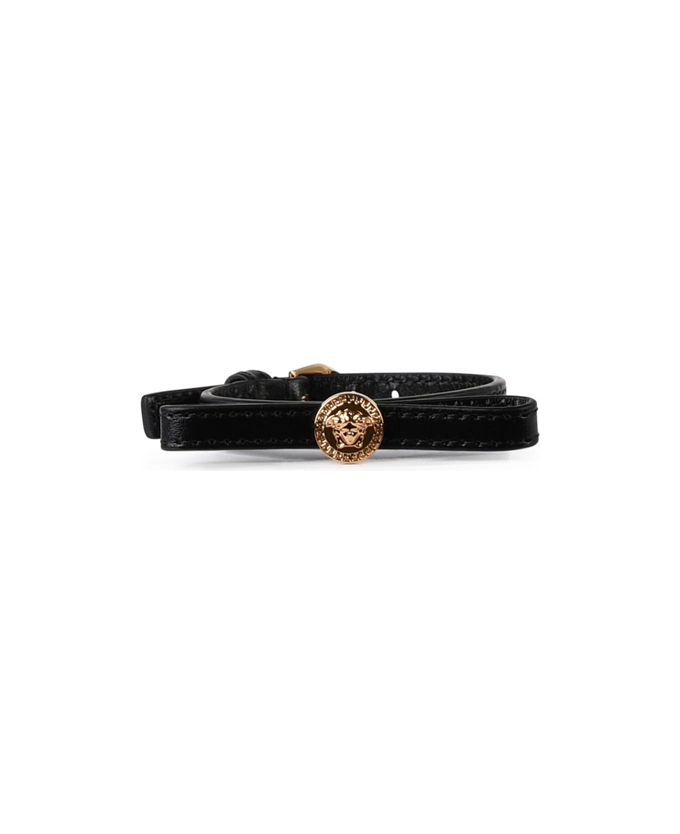 Versace 'medusa' Black Leather Bracelet - Black