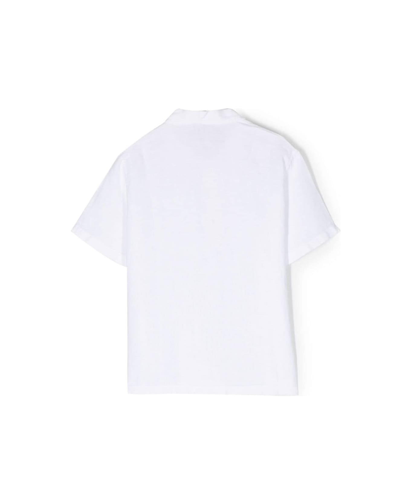 Il Gufo White Polo Shirt With Short Sleeves In Linen Boy - White