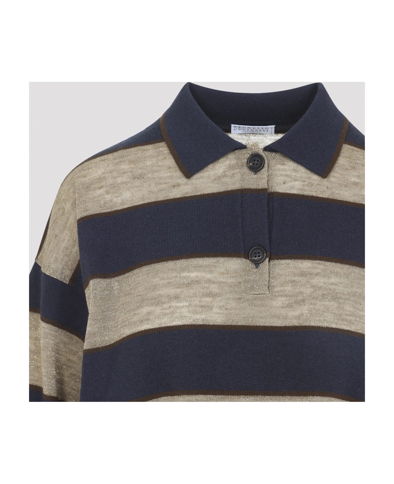 Brunello Cucinelli Jersey Striped Polo - Blue Brown