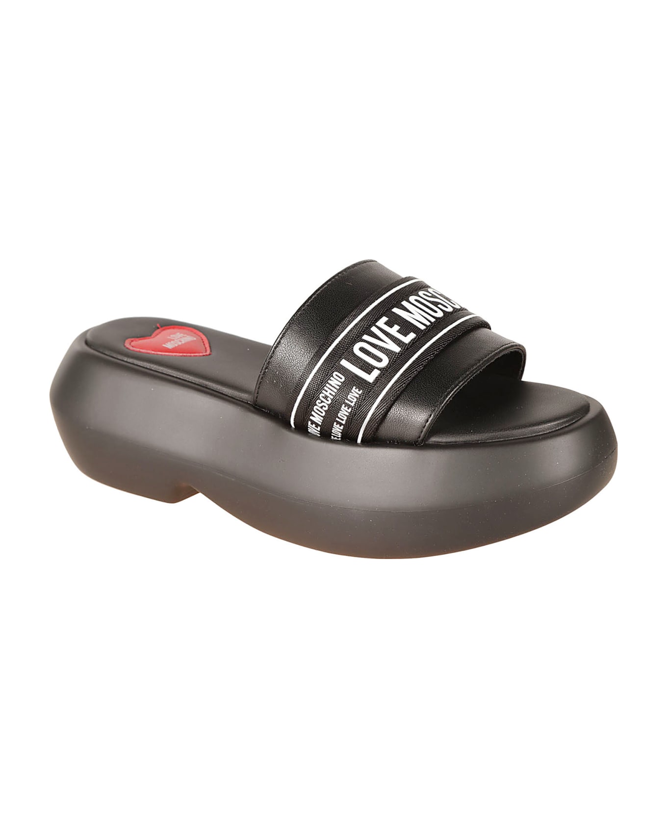 Love Moschino Heart Patched Sandals - Black