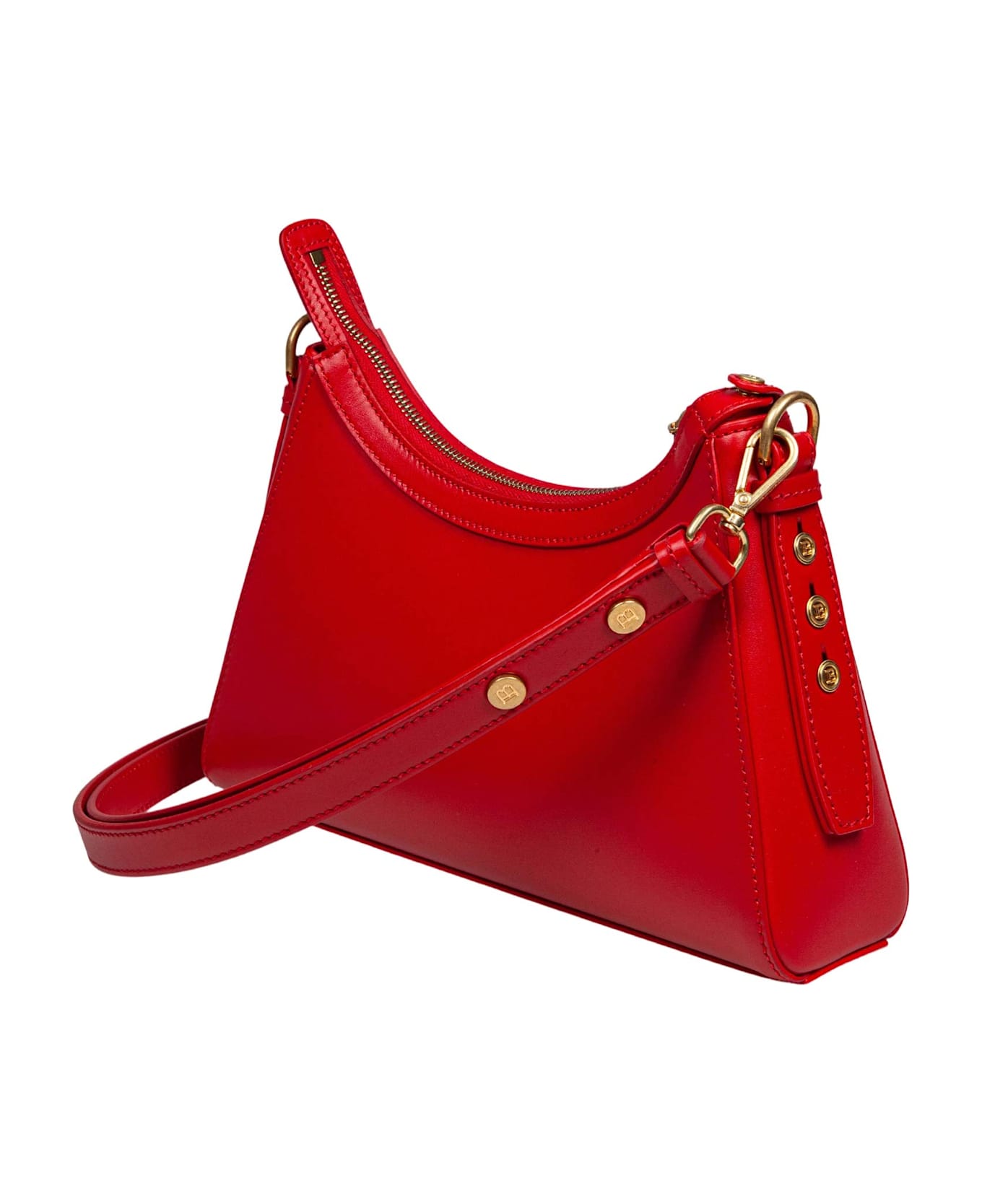 Balmain B-buzz Hobo Leather Shoulder Bag Red Color - Rouge