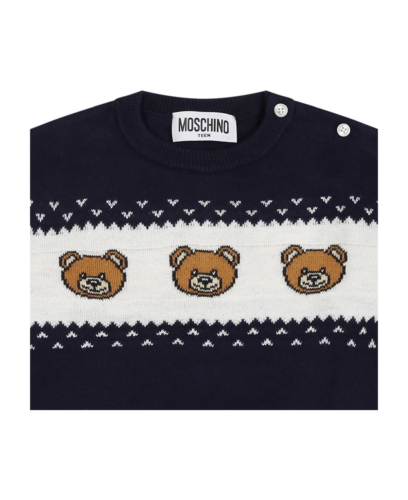 Moschino Blue Sweater For Babykids With Teddy Bears - Blue ニットウェア＆スウェットシャツ
