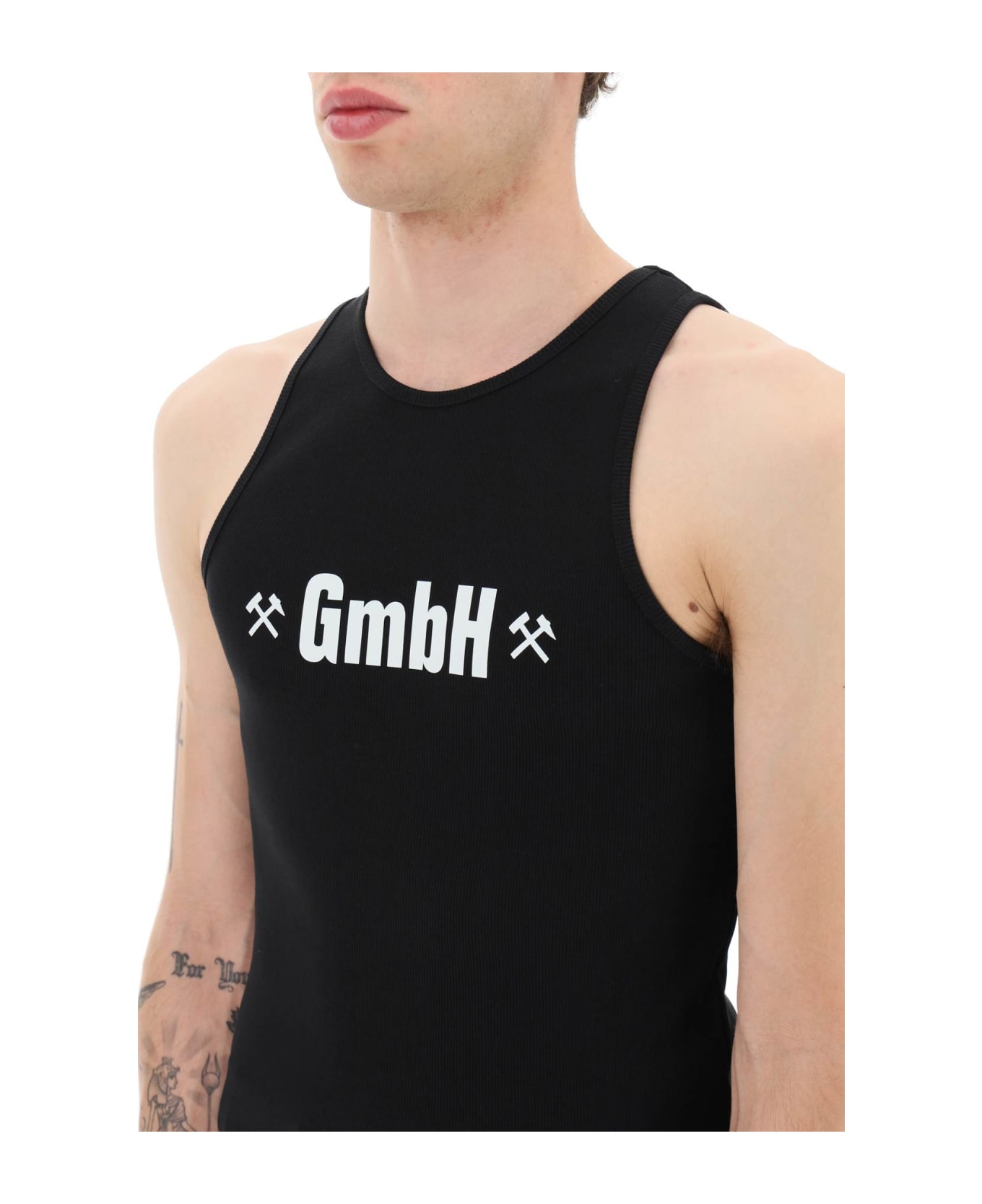 GMBH Logo Print Ribbed Tank Top - BLACK (Black)