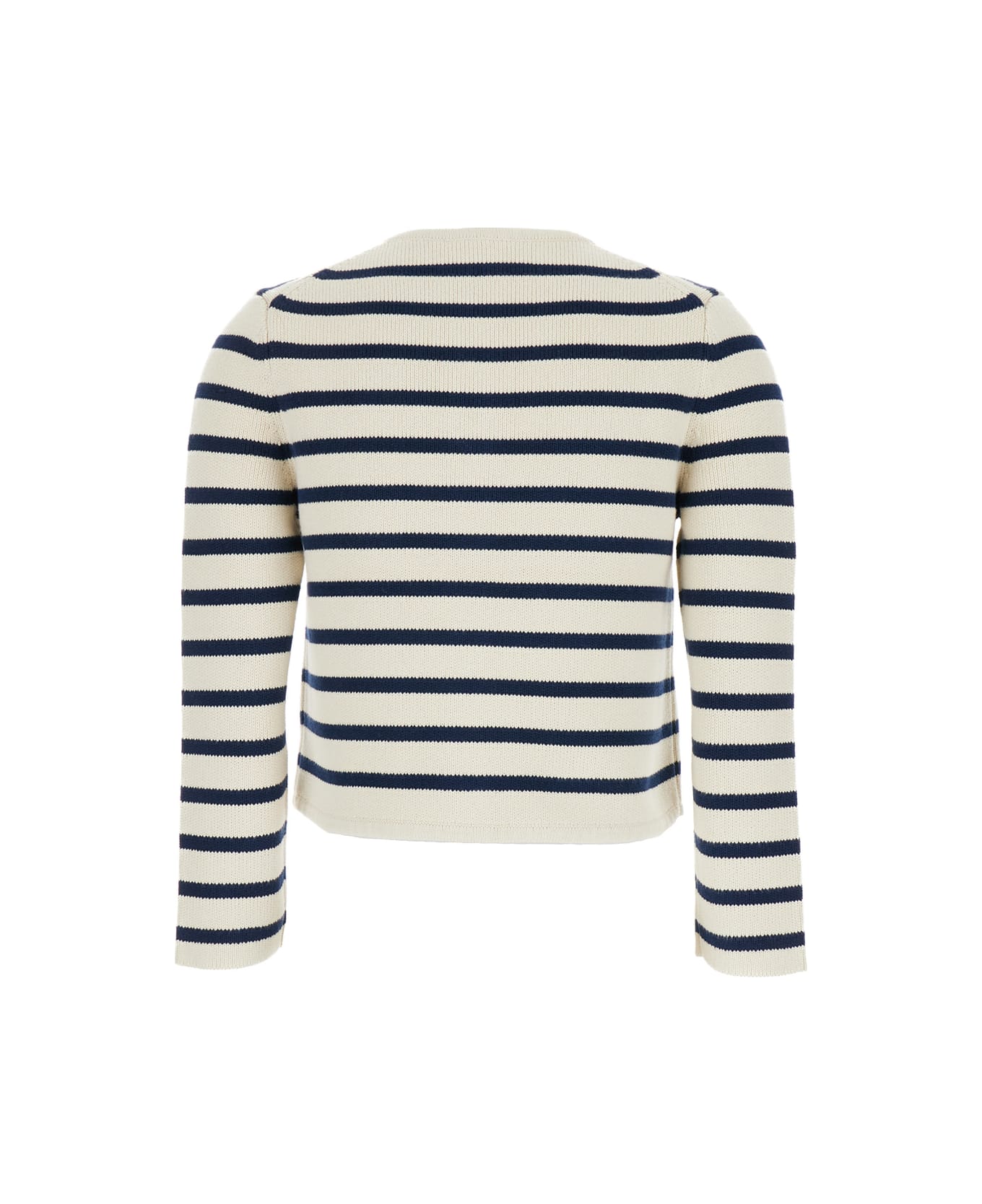 Theory White Crewneck Sriped Cardigan In Cotton Woman - NEUTRALS/BLUE