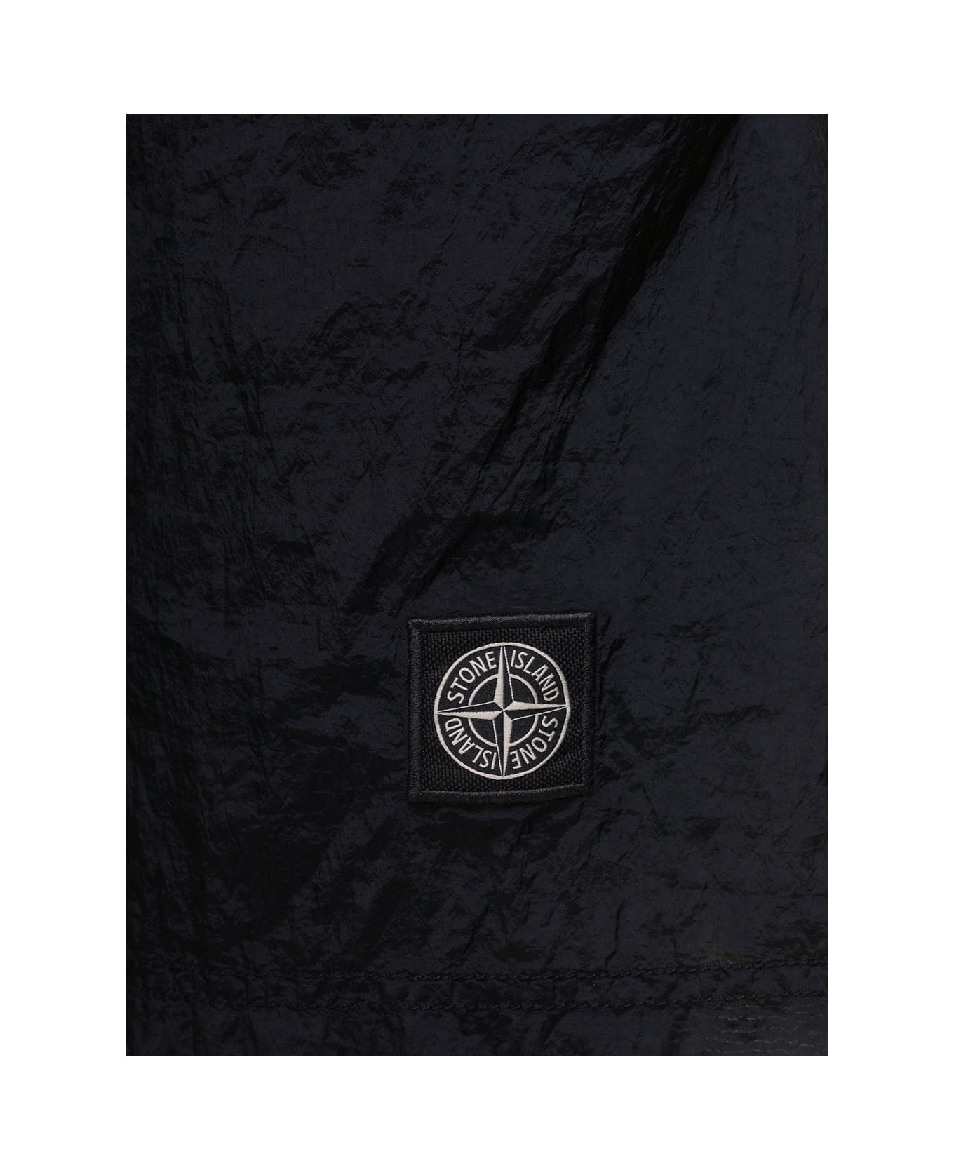 Stone Island Black Crinked Swim Trunks With Logo Patch In Polyamide Man
