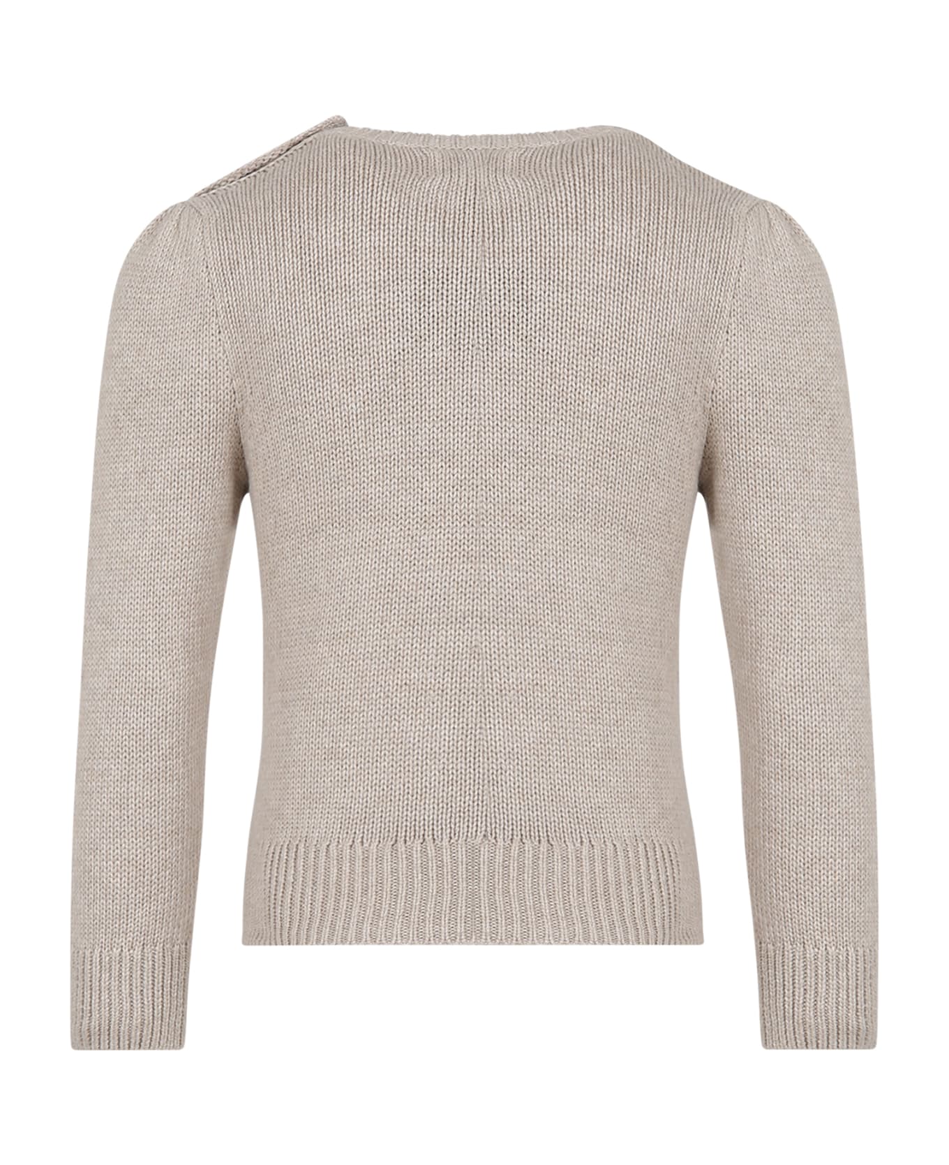 Ralph Lauren Beige Sweater For Girl With Bear - Beige