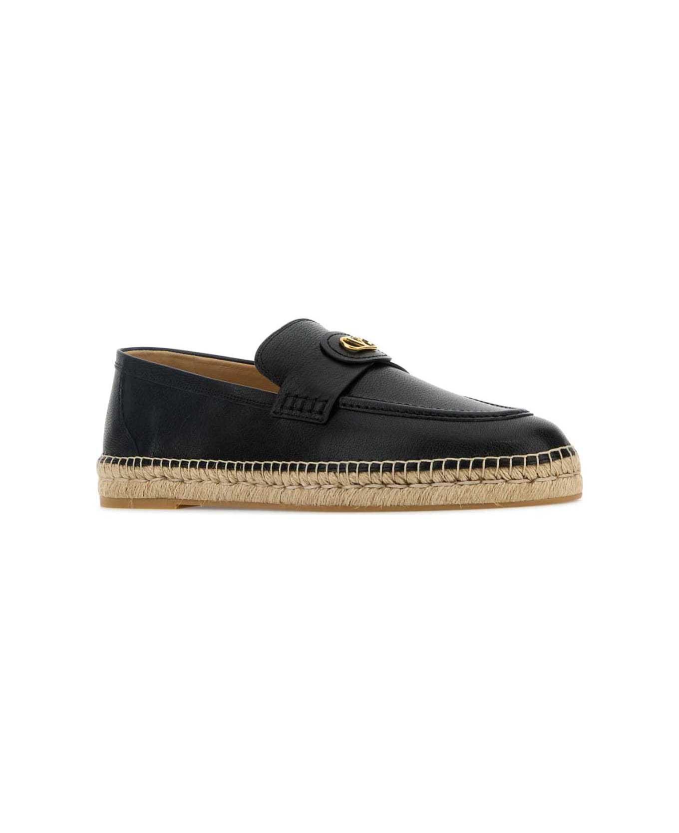 Valentino Garavani Black Leather Vlogo Espadrilles - NERO