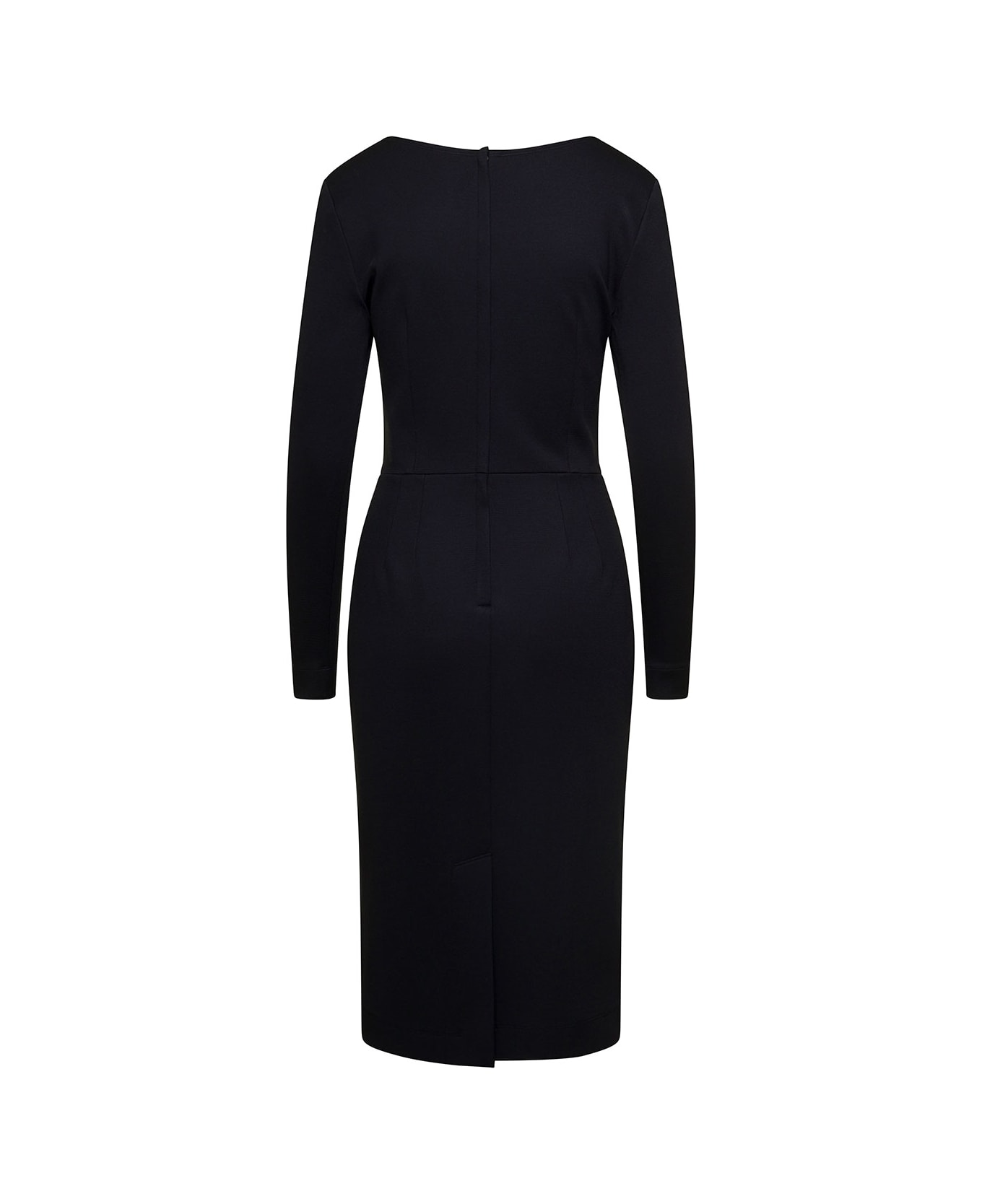 Dolce & Gabbana Midi Black Fitted Dress With Embossed Logo In Stretch Cotton Woman - Black