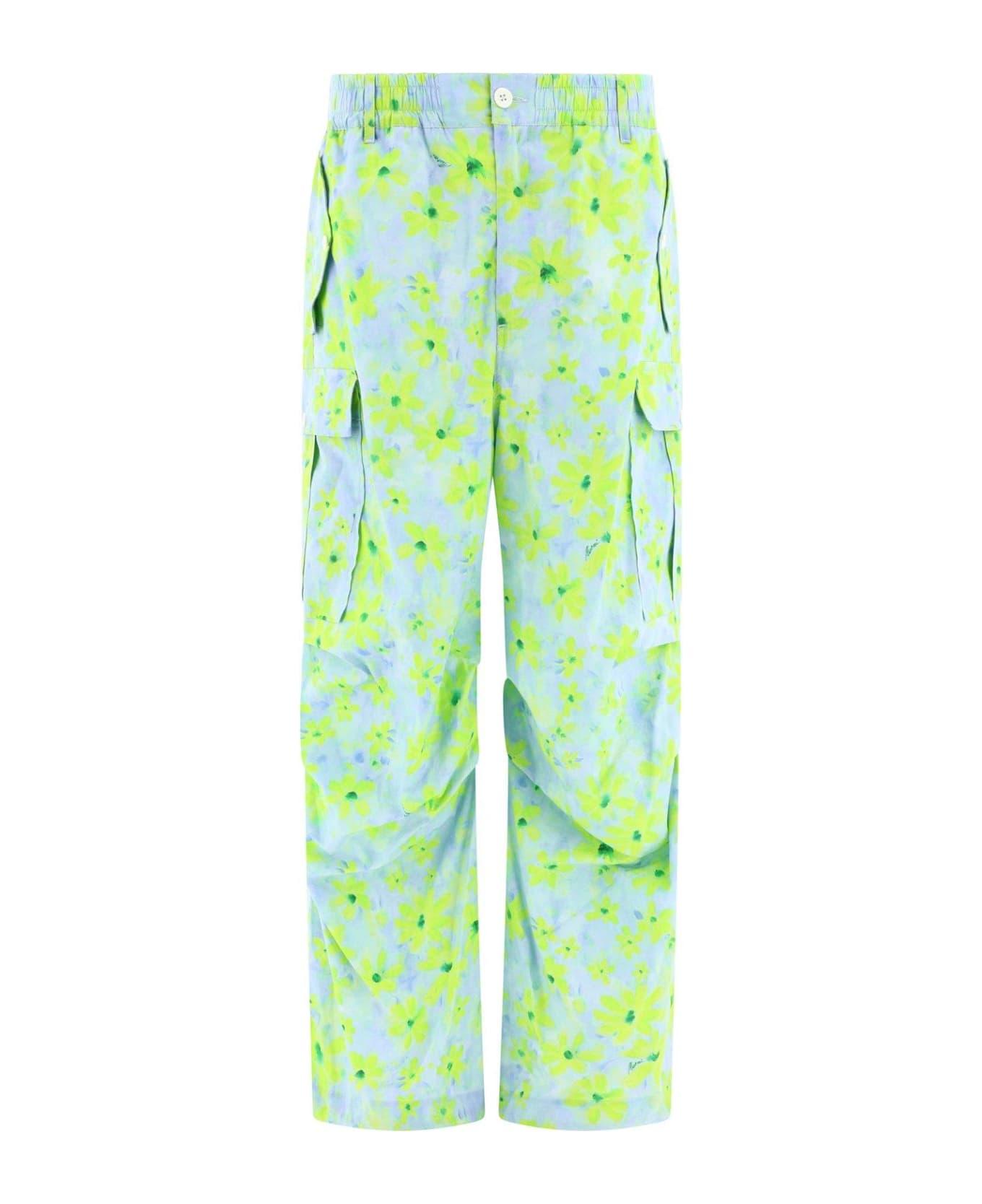 Marni Floral Printed Relaxed Fit Cargo Trousers - Water