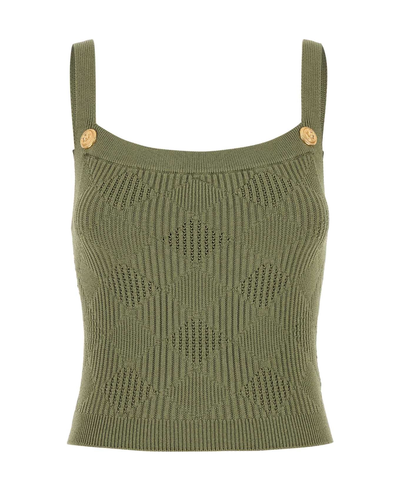 Balmain Sage Green Knit Tank Top - OLIVE